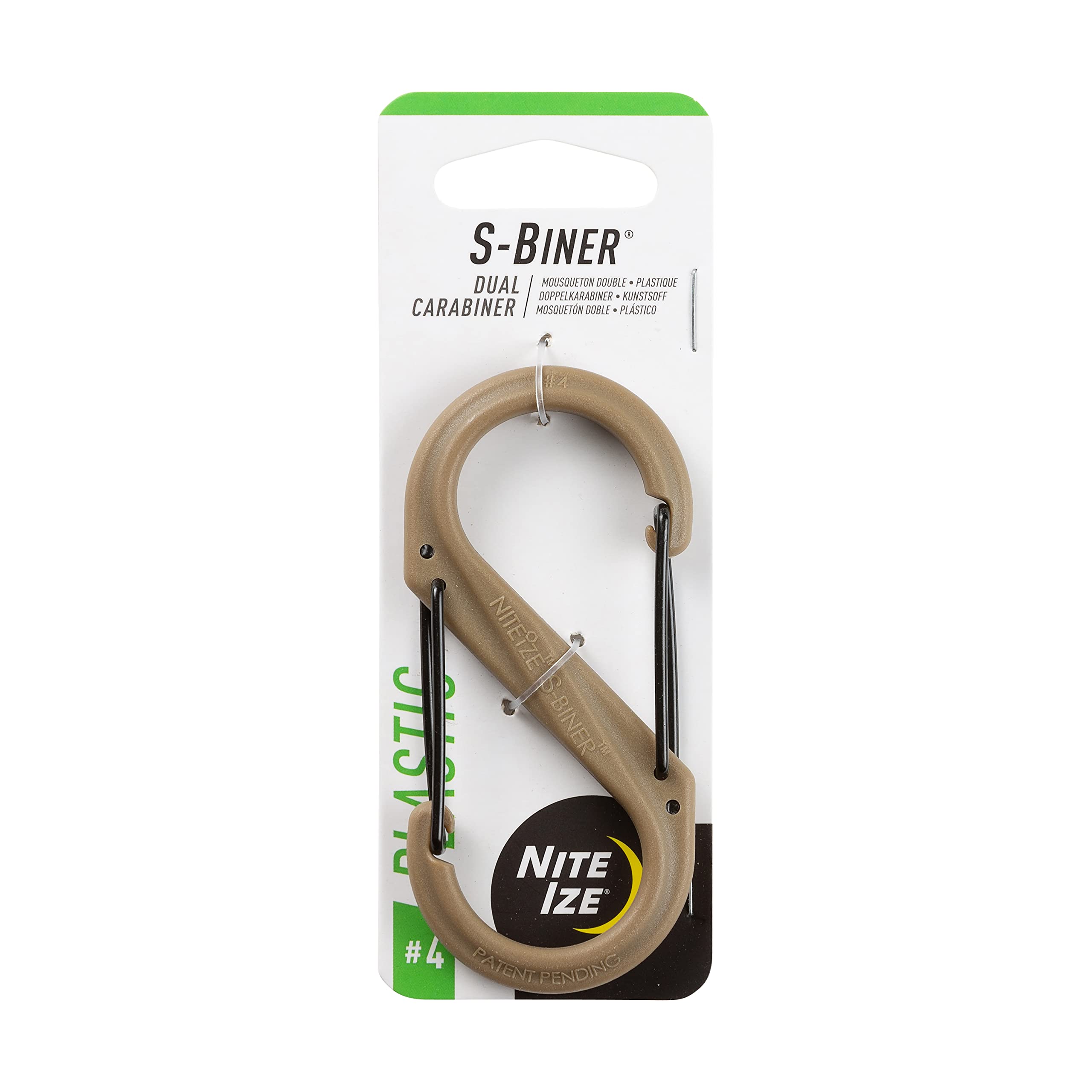 Nite Ize S-Biner Size-4 Dual Carabiner, Glass-Filled Nylon Plastic, Coyote Color, Model SBP4-03-28BG