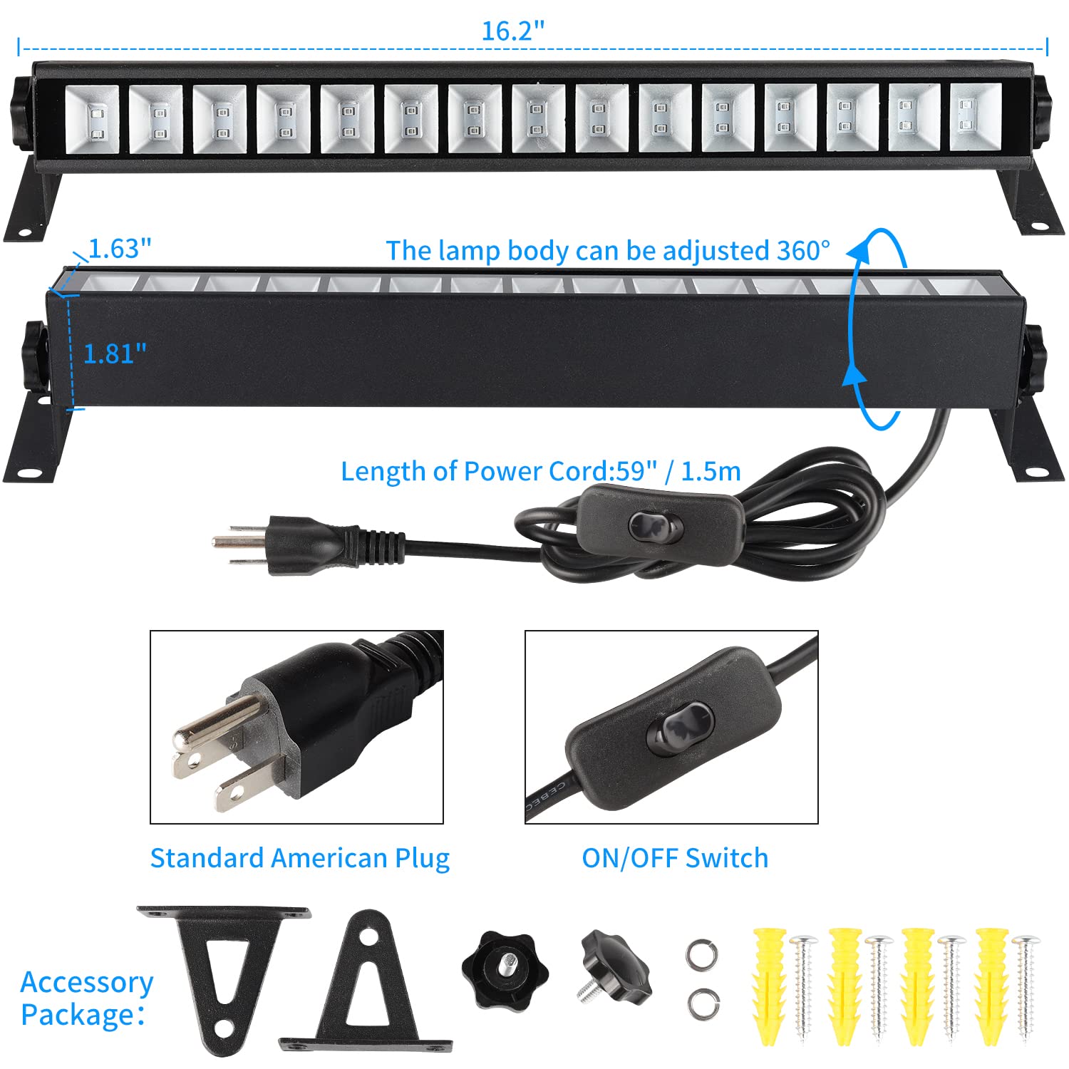 ISUERFY 36W LED Black Light Bar - Premium Flood Light with Plug, Switch & 5ft Cord, Lights Up 21x21ft Area for Parties & Stage Lighting