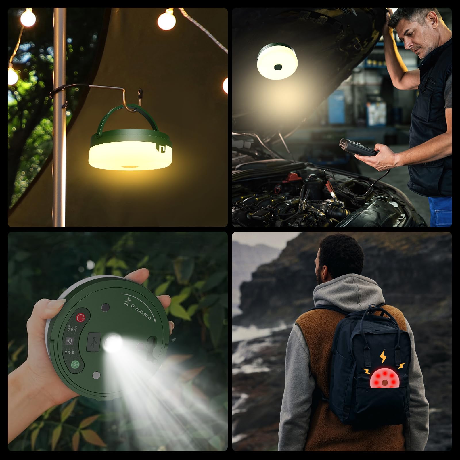 Camping String Lights,Outdoor String Lights with 6 Lighting Modes(32.8Ft), 3 Adjustable Brightness and USB Rechargeable with Rem