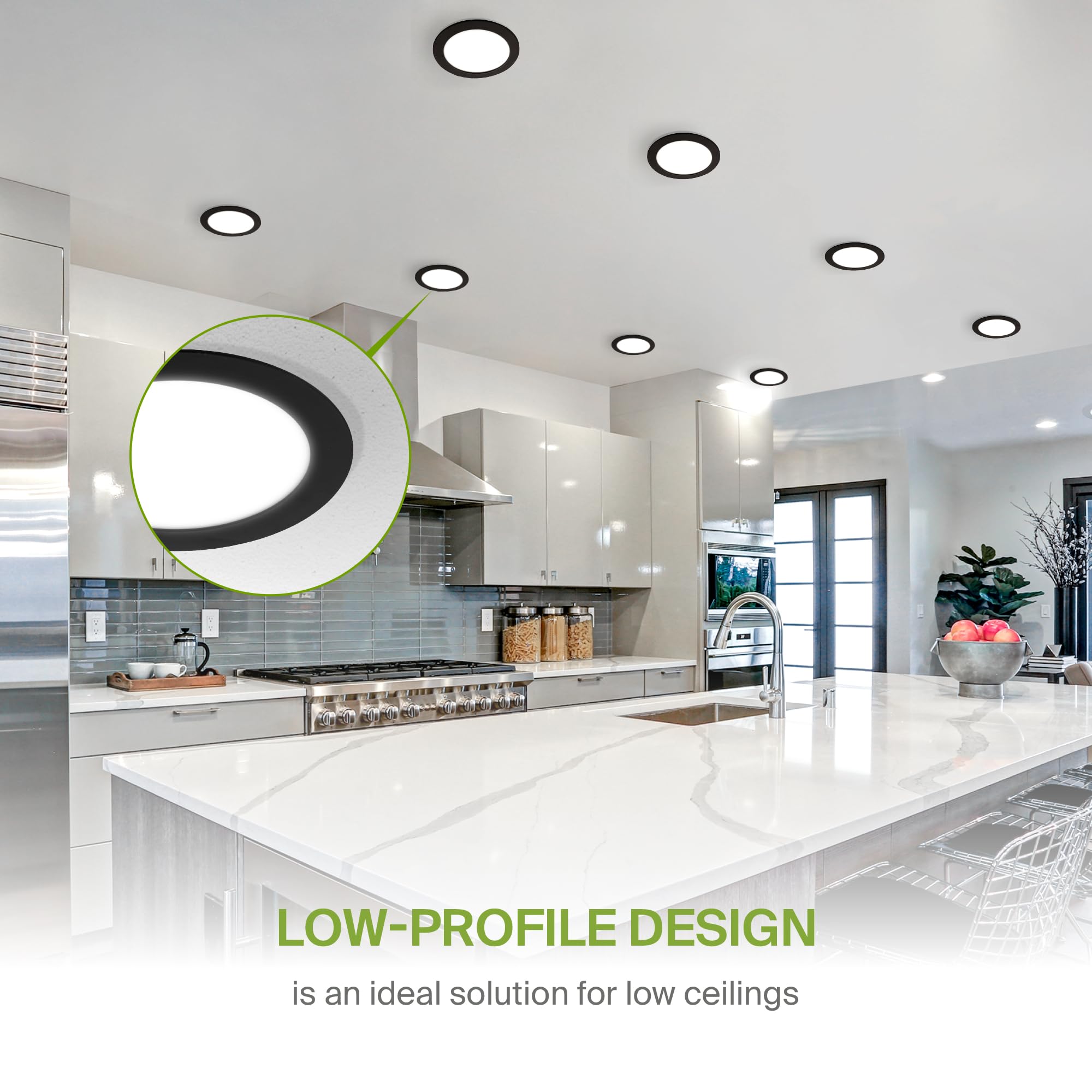 ASD 6 Pack LED Recessed Lighting, 12W Dimmable, 6 Inch, IC Rated, Black, Energy Star, Model A-JBR-6D12BK