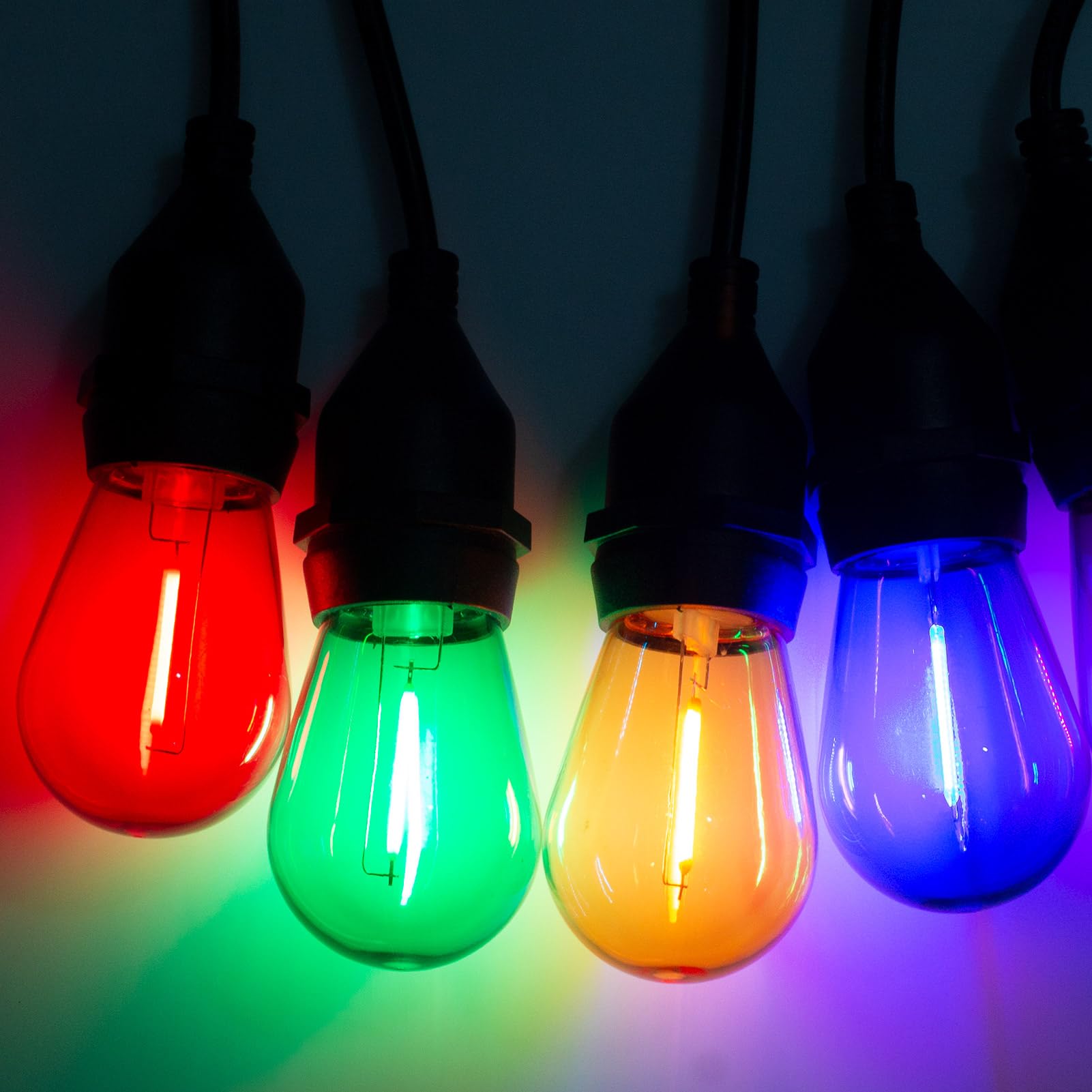 Visterlite S14 Colored Led String Light Bulbs, 1 Watt Plastic Shatterproof Led Replacement Bulbs For Indoor Outdoor Patio String