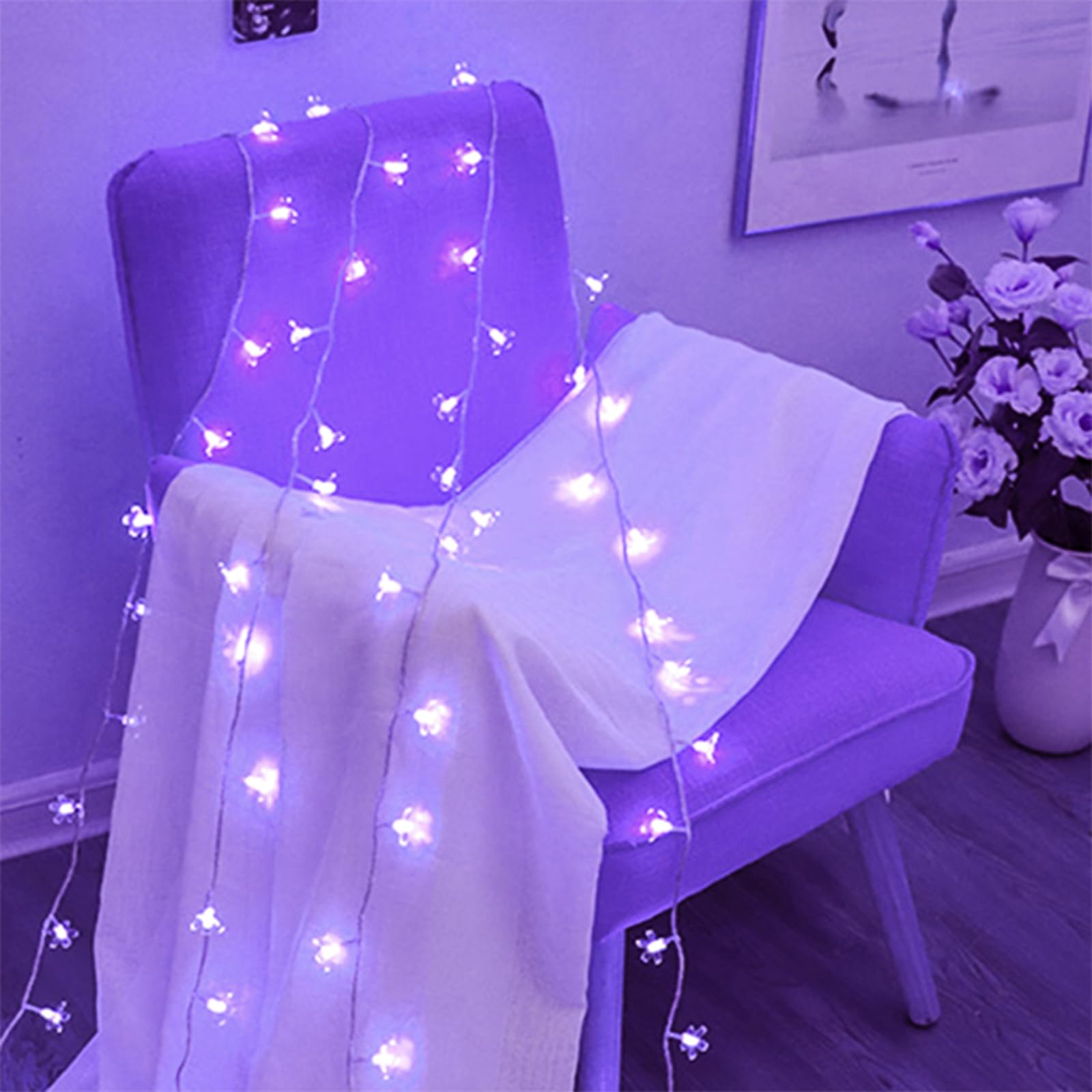 Jacuxlss Decorative Flower String Lights, 33Ft 100 Led Clear Wire Plug In Fairy Lavender Cherry Blossom Easter Christmas Hanging