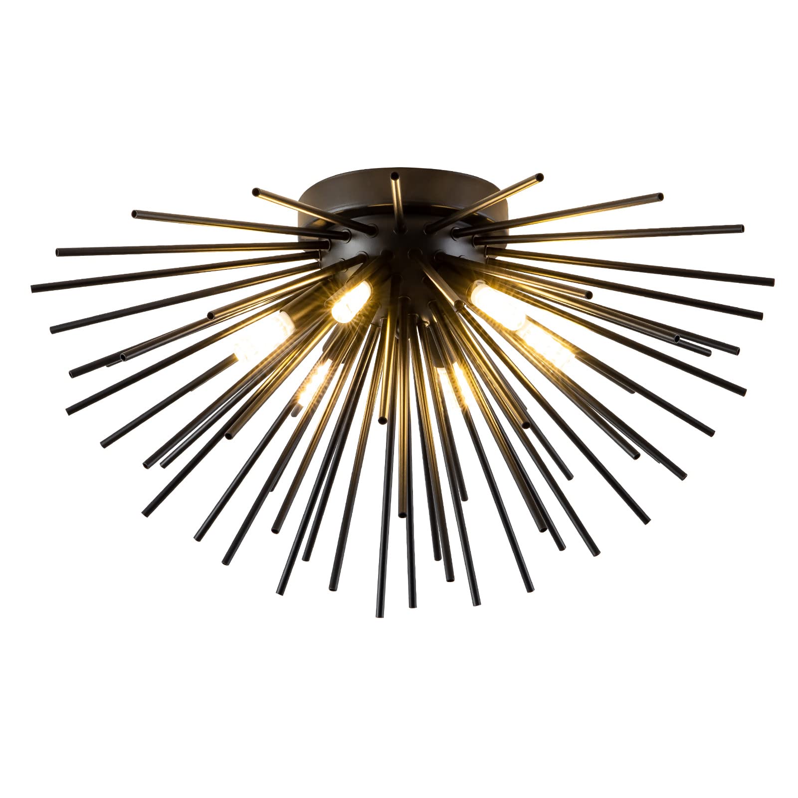 Black Flush Mount Ceiling Lights, Mid Century Starburst Sputnik Chandeliers, 6-Light Close To Ceiling Lighting Fixtures For Bedr