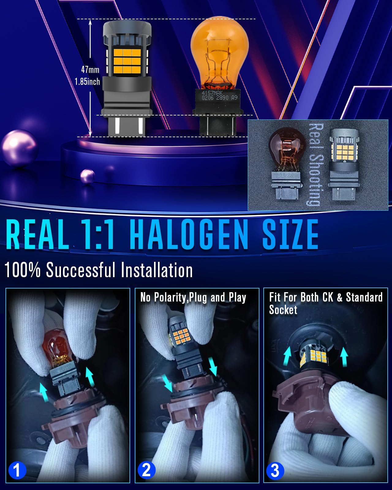 evntyps 3157 LED Turn Signal Bulb Anti Hyper Flash,3057 LED Bulbs With Built in Resistor,3156 LED Amber Yellow CANBUS Error Free