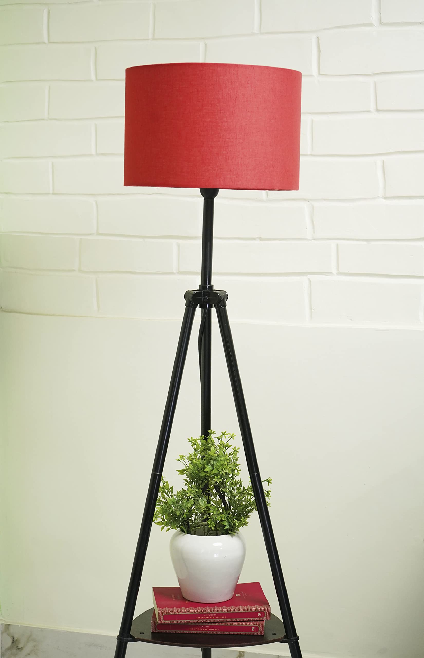 Crosscut Furniture Metal Floor Lamp with decorative shelf (Lily Red)