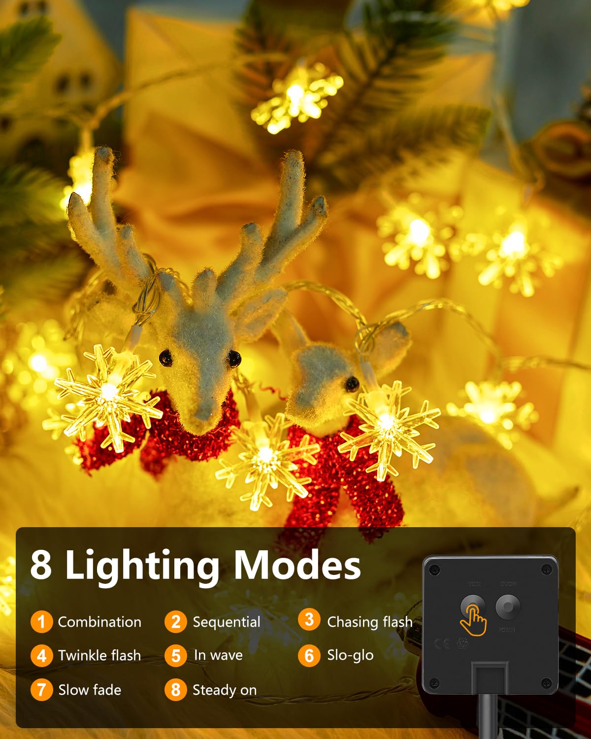 Brightown Solar Christmas Snowflake String Lights, 72Ft 200 Led Outdoor Waterproof Fairy Lights With 8 Lighting Modes For Weddin