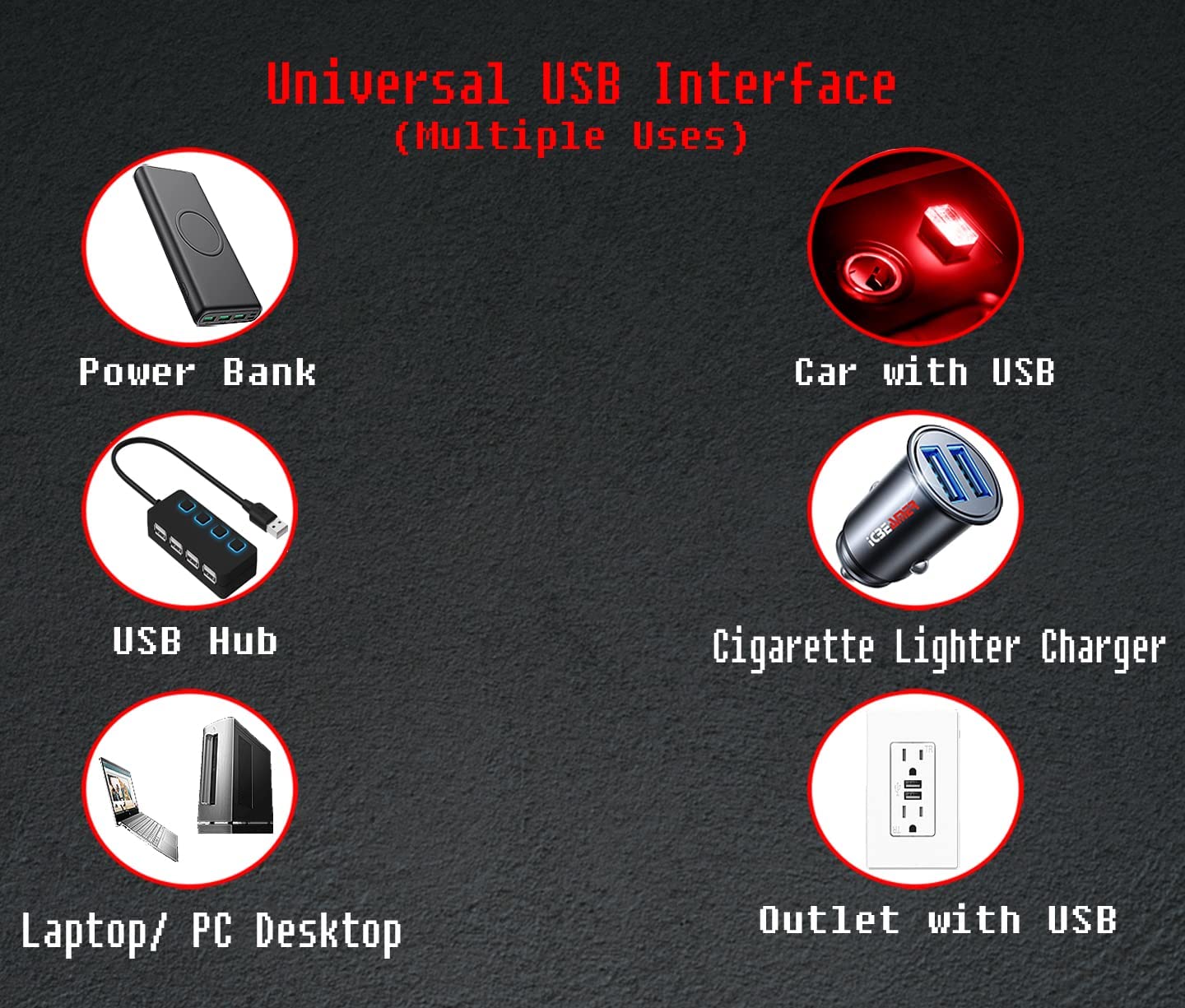 Icbeamer 1 Pc Red Color Led Universal Usb Interface Plug-In Miniature Night Light Auto Interior Trunk Ambient Atmosphere