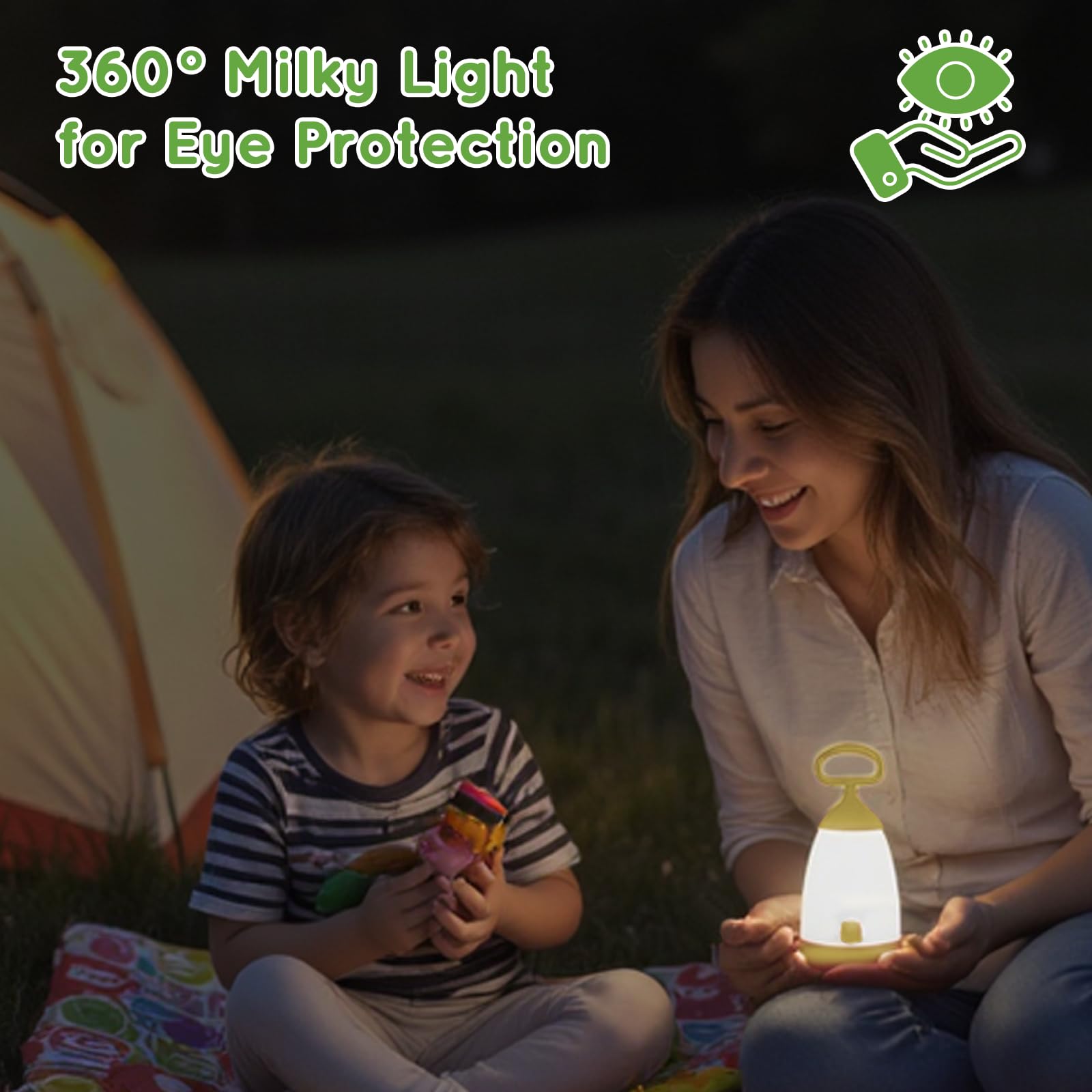 PEPTRONIC Kids Camping Lantern & Night Light Battery Powered, 360 Eye-Safe Light (AAA Included), IPX4 Waterproof with RGB Modes