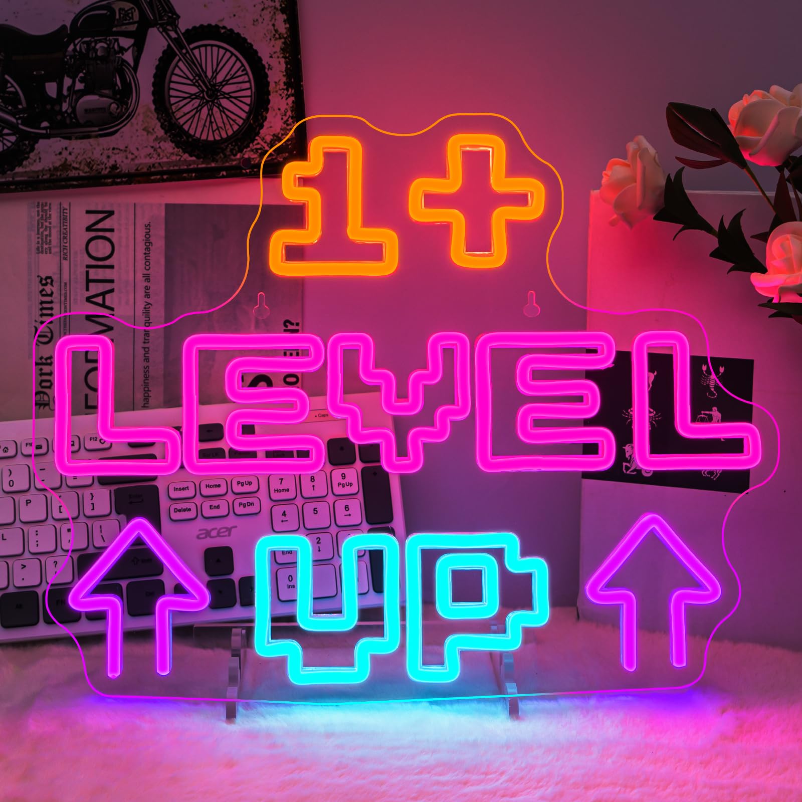 Horseneon Level Up Game Neon Sign Gamer Lights Gaming Led Wall Decor For Gaming Rooms  Esports Arenas & Streamer Setups Gaming Neon Sign Gamer Led Retro Arcade Style Game Lighting
