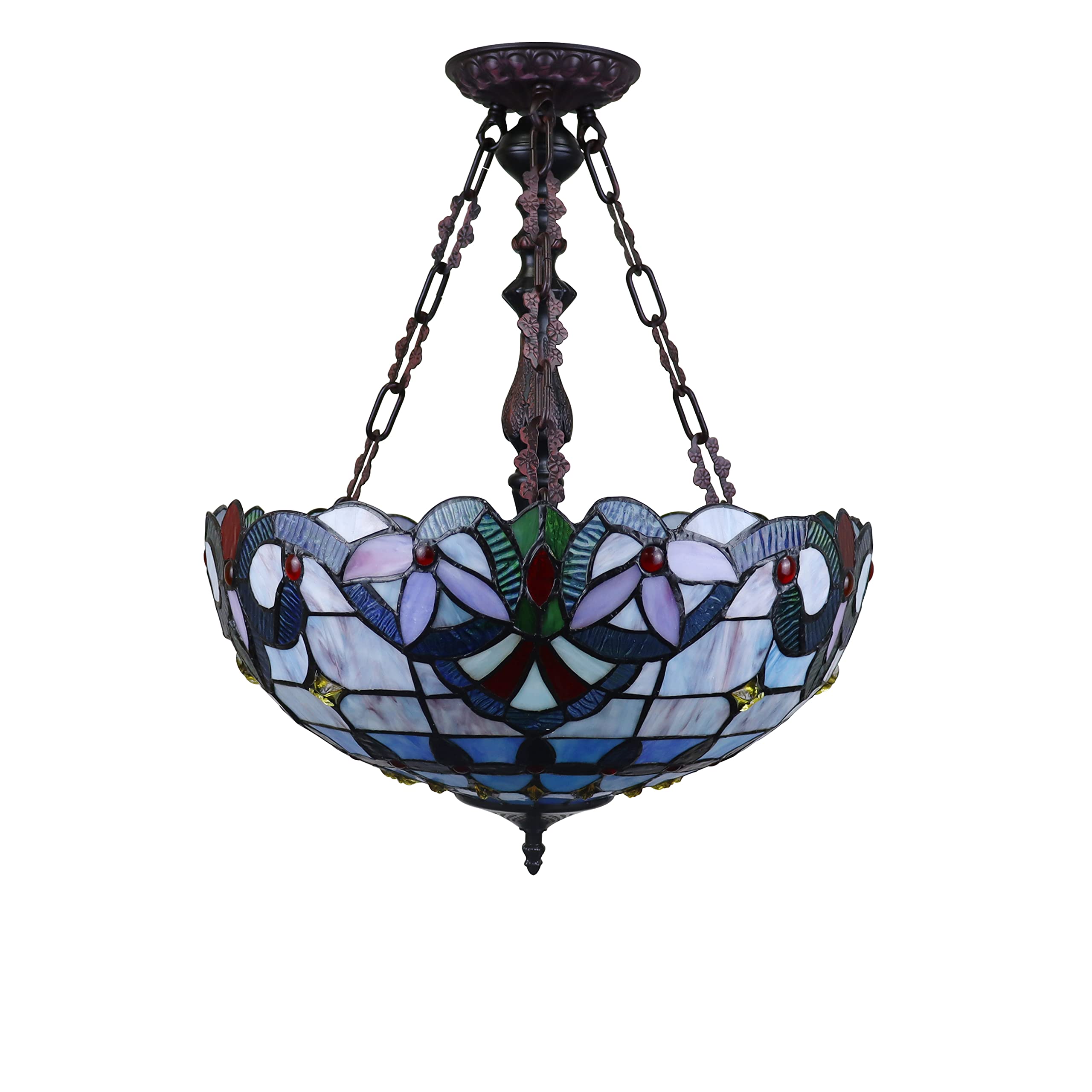 Chloe Lighting 2-Light Inverted Ceiling Pendant, Victorian Tiffany-Style, Dark Bronze, 18in Wide, Multicolor, Model CH3T381VB18-UP2