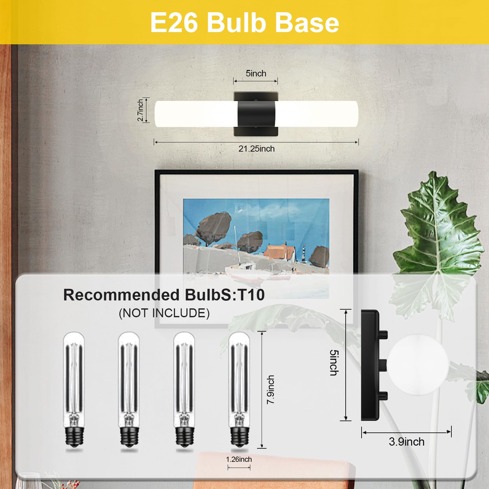 Kalium Bathroom Wall Sconces Set of Two, 21 Inch Modern Vanity Lights, Frosted Glass Shade, Black, Model WL052A-MK