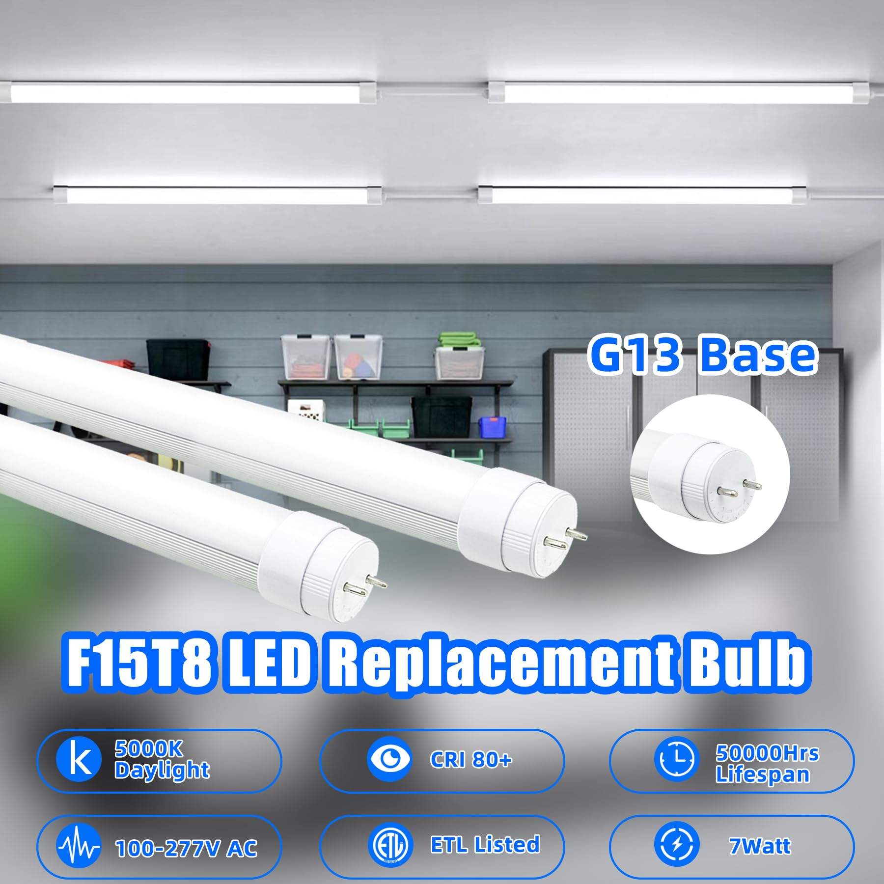 Wyzm F15T8 Led Replacement Bulb,7W,840Lm Output,5000K Daylight White,F15T8 Led Rotatable End Caps,Frosted Cover 18 Inch Led Tube
