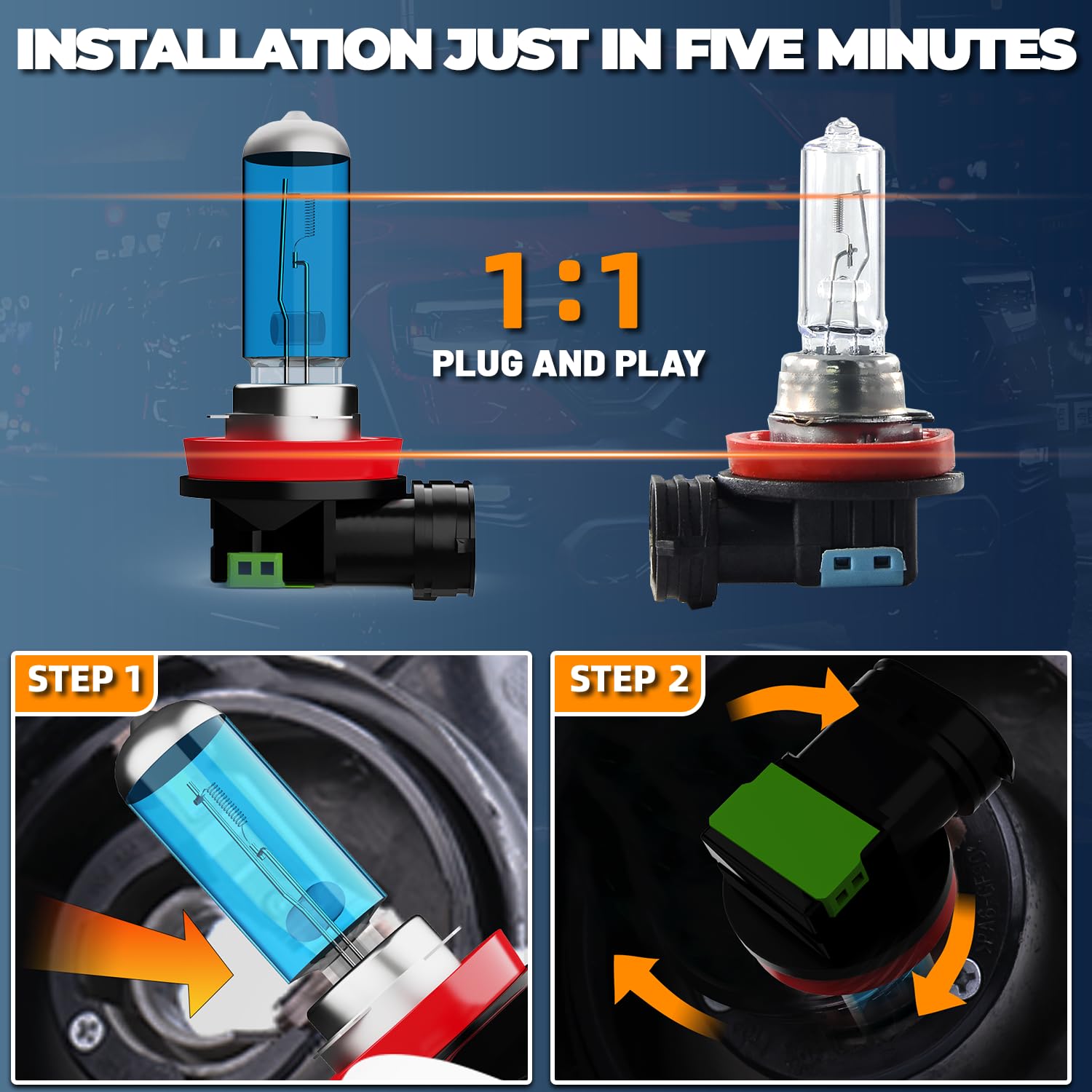 LECCIBUB Headlight Bulbs Compatible With Chevy lmpala 2006-2013, H11 High Beam + H11 Low Beam Halogen Light Bulbs, Super Bright