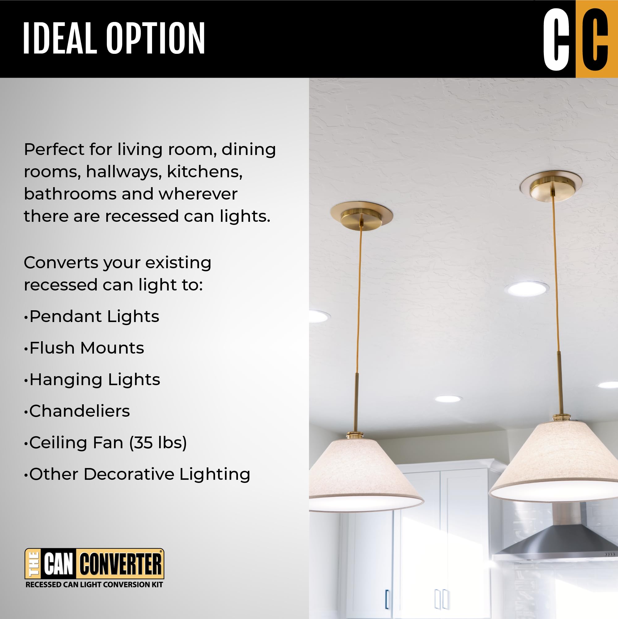 The Can Converter Complete Recessed Can Light Conversion Kit, Brushed Brass Medallion, for Ceiling Fixtures & Fans