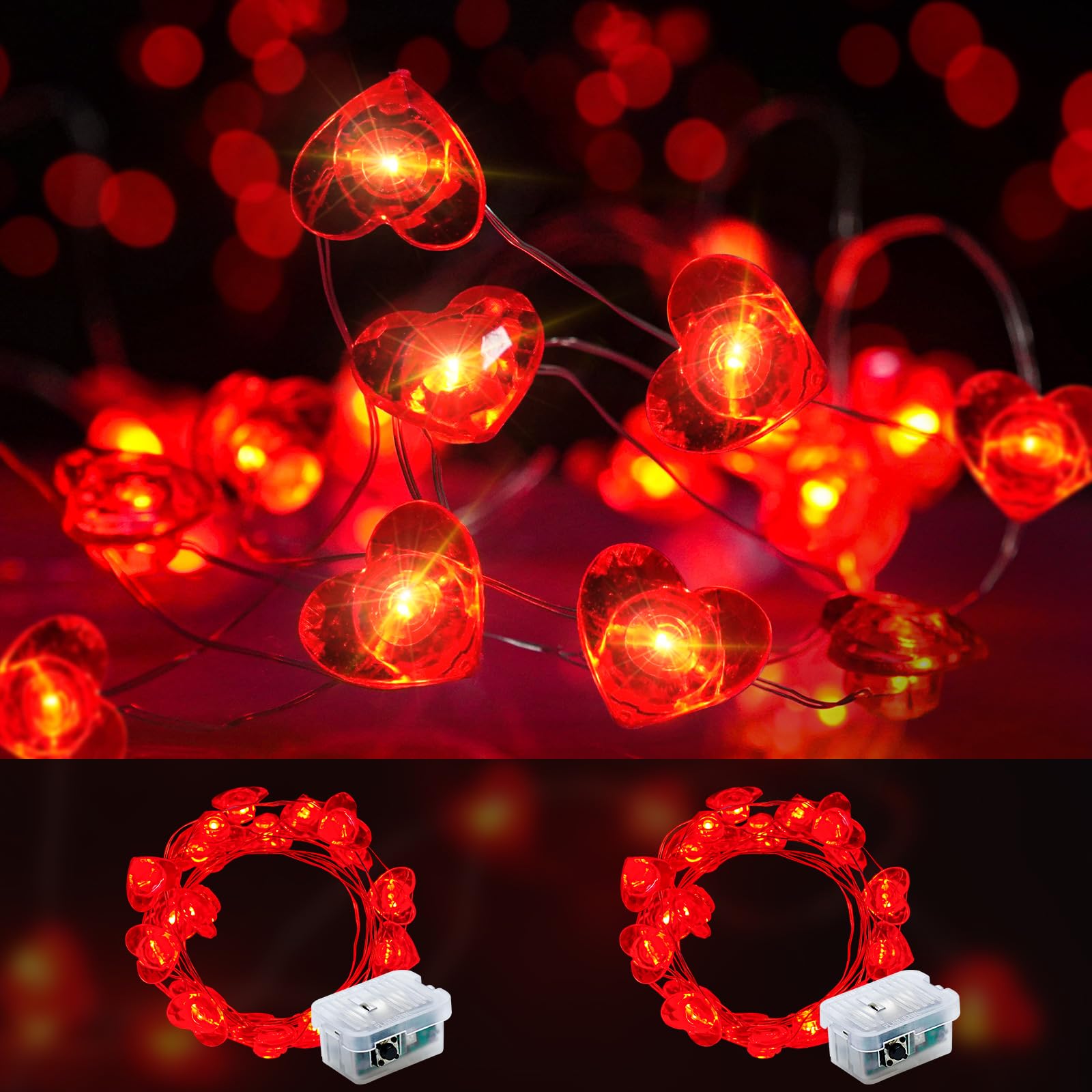 chzk LED Fairy Lights, 20 Mini String Lights, Battery Operated, 7 FT, Waterproof, Red, Model A01-Mini, 2 Pack