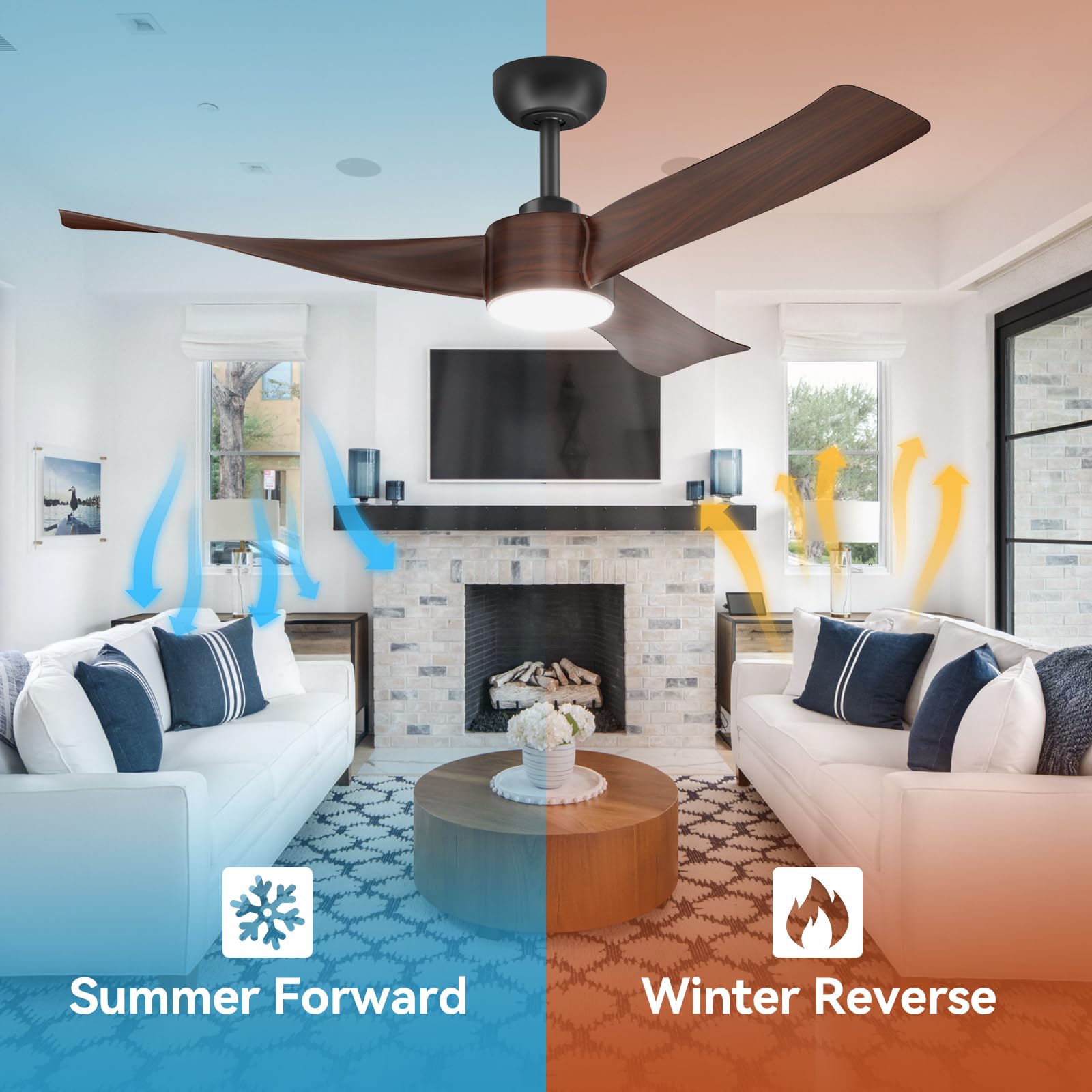 52 Inch Ceiling Fan with Lights 3 Blade Ceiling Fans with Remote Control Noiseless 3CCT Dimmable 7-Speed DC Motor Ceiling Fan fo