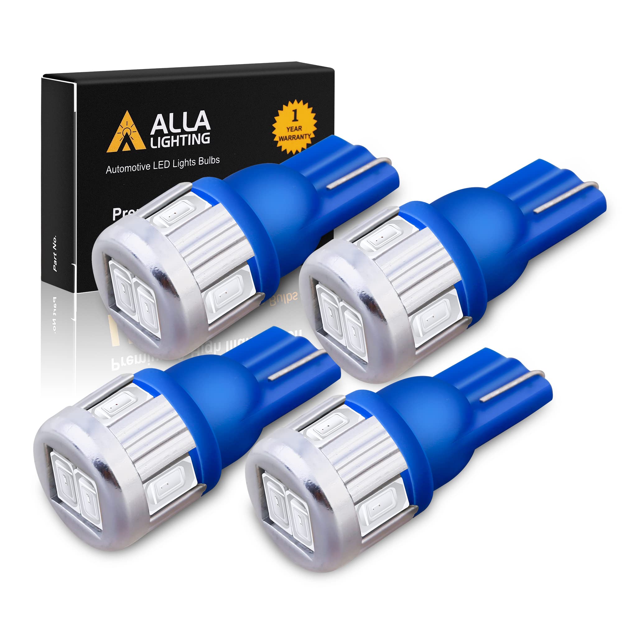 Alla Lighting 4Pcs T10 194 168 Led Bulbs, 10000K Blue Parking, License, Interior Map, Dome, Trunk Cargo Lights 175 161 2825 W5W