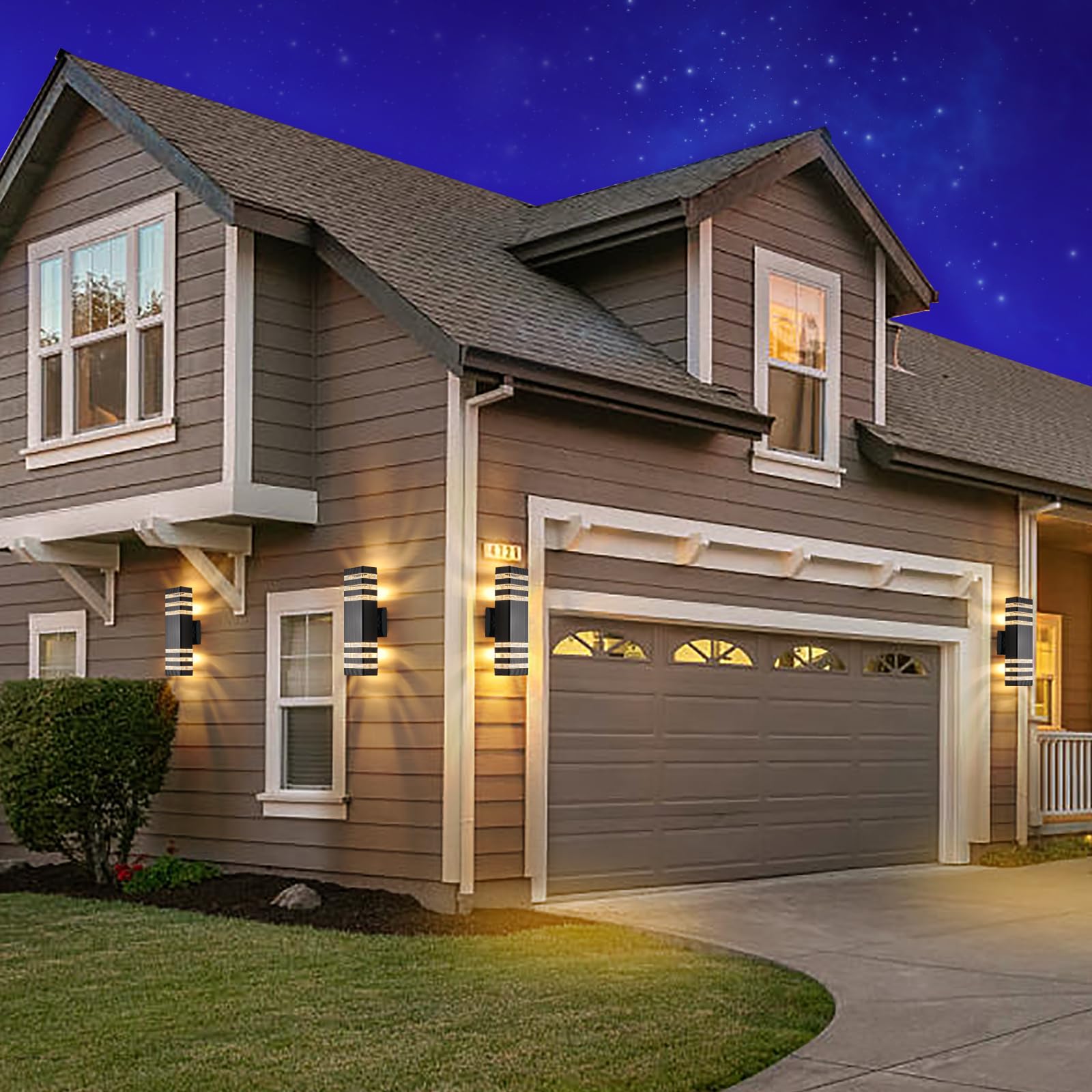 Dastor 2 Pack Waterproof Aluminum Outdoor Wall Lights, Modern Up And Down Fixture, Black