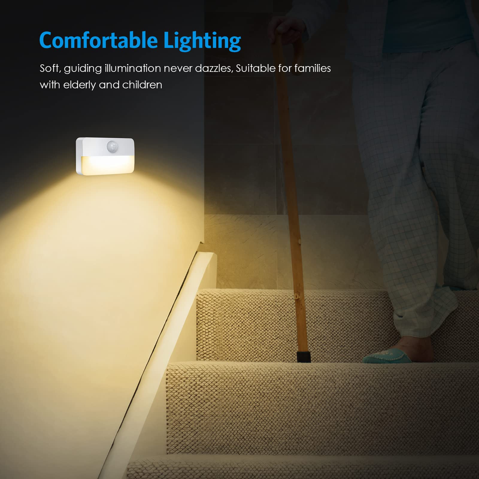 Amir Newest Mini Motion Sensor Light, Battery-Powered Led Night Light, Wall Light, Closet Lights, Safe Lights For Stairs, Hallwa