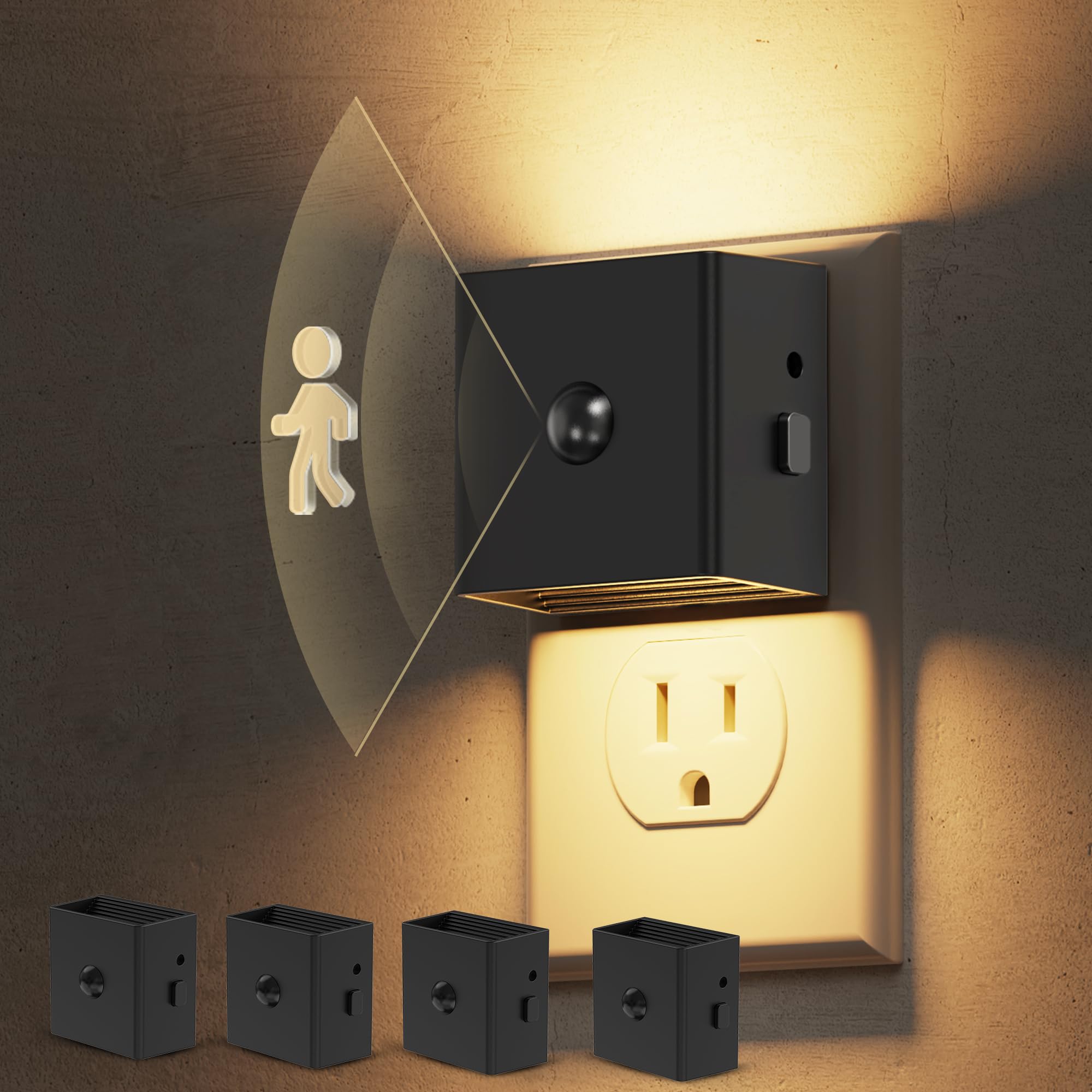 L LOHAS LED Motion Sensor Night Light,[4-Pack] Plug in Night Light with Dusk to Dawn Sensor,Brightness Adjustable,3000K Soft Whi