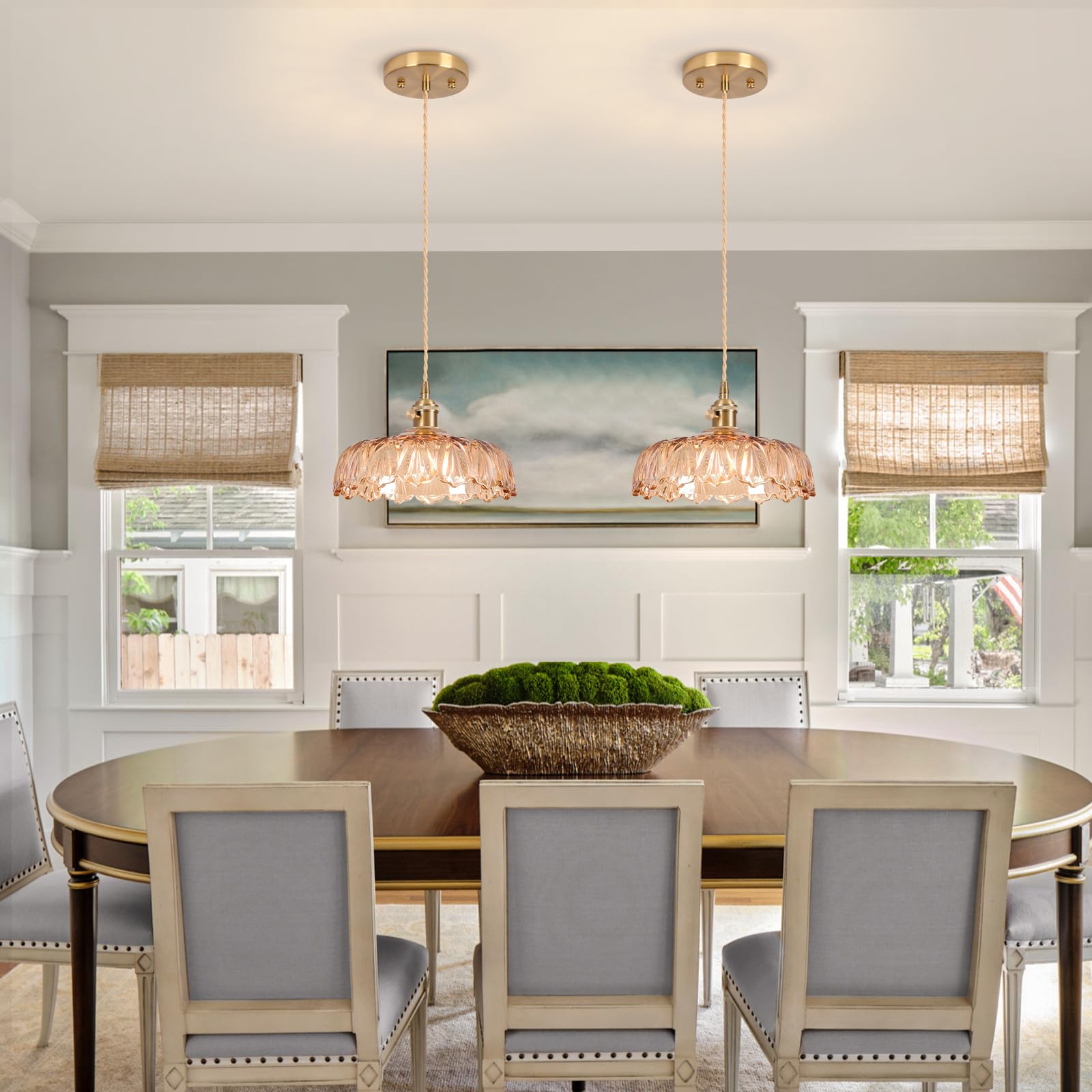 Loiogohot Battery Operated Pendant Light, Vintage 9.4in Amber Chandelier, Glass, Remote Control, Model PL-BN1167-CD-AM