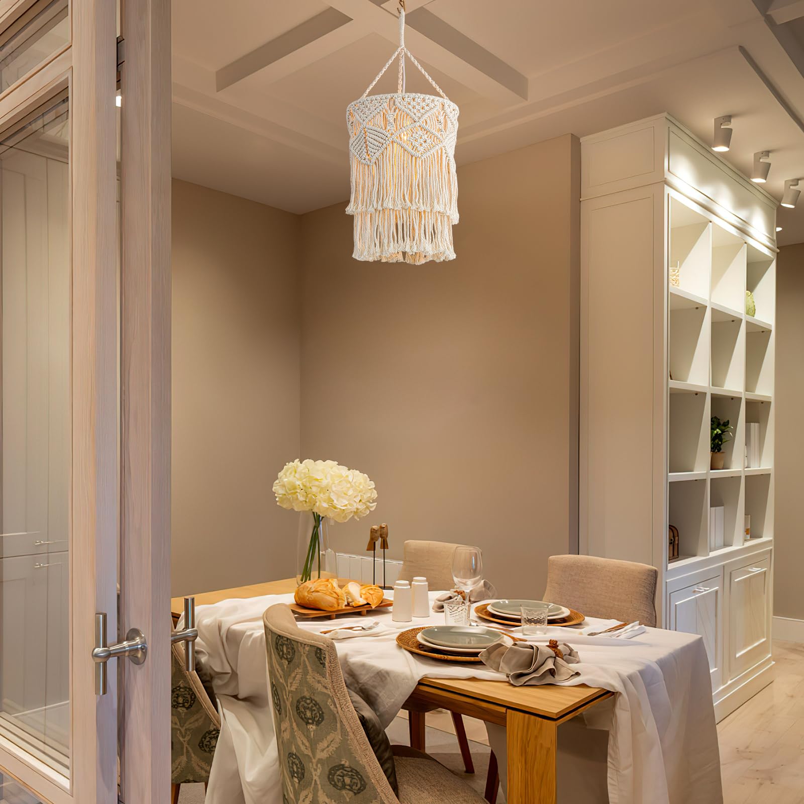 Bioaqua Boho Lamp Shade,Boho Hanging Lamp Handmade Macrame Lamp Shade Plug In Pendant Light,Bohemian Hanging Lights With Plug In