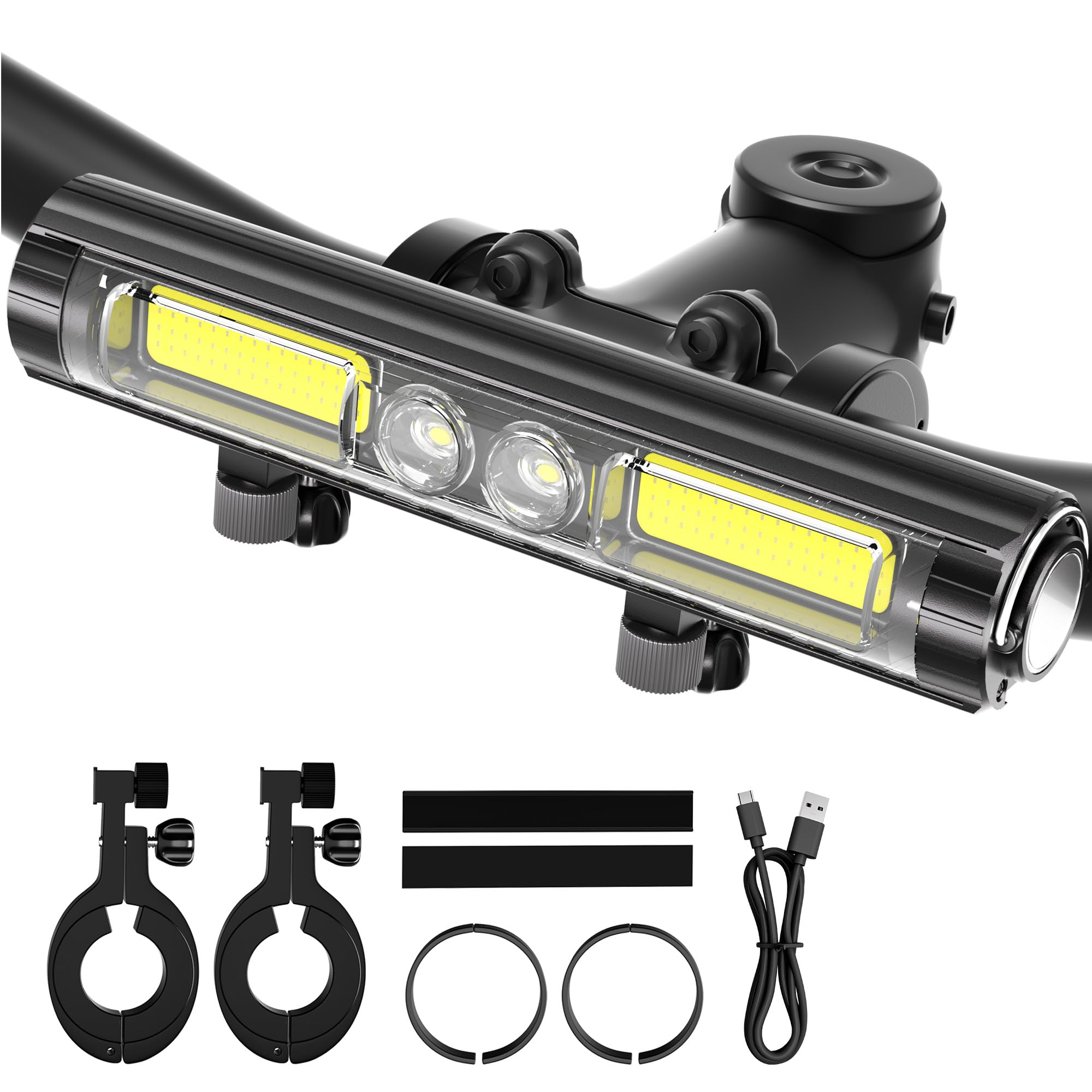 Easymaxx LED Bike Lights, Rechargeable Headlight, 8 Modes, Waterproof, Black