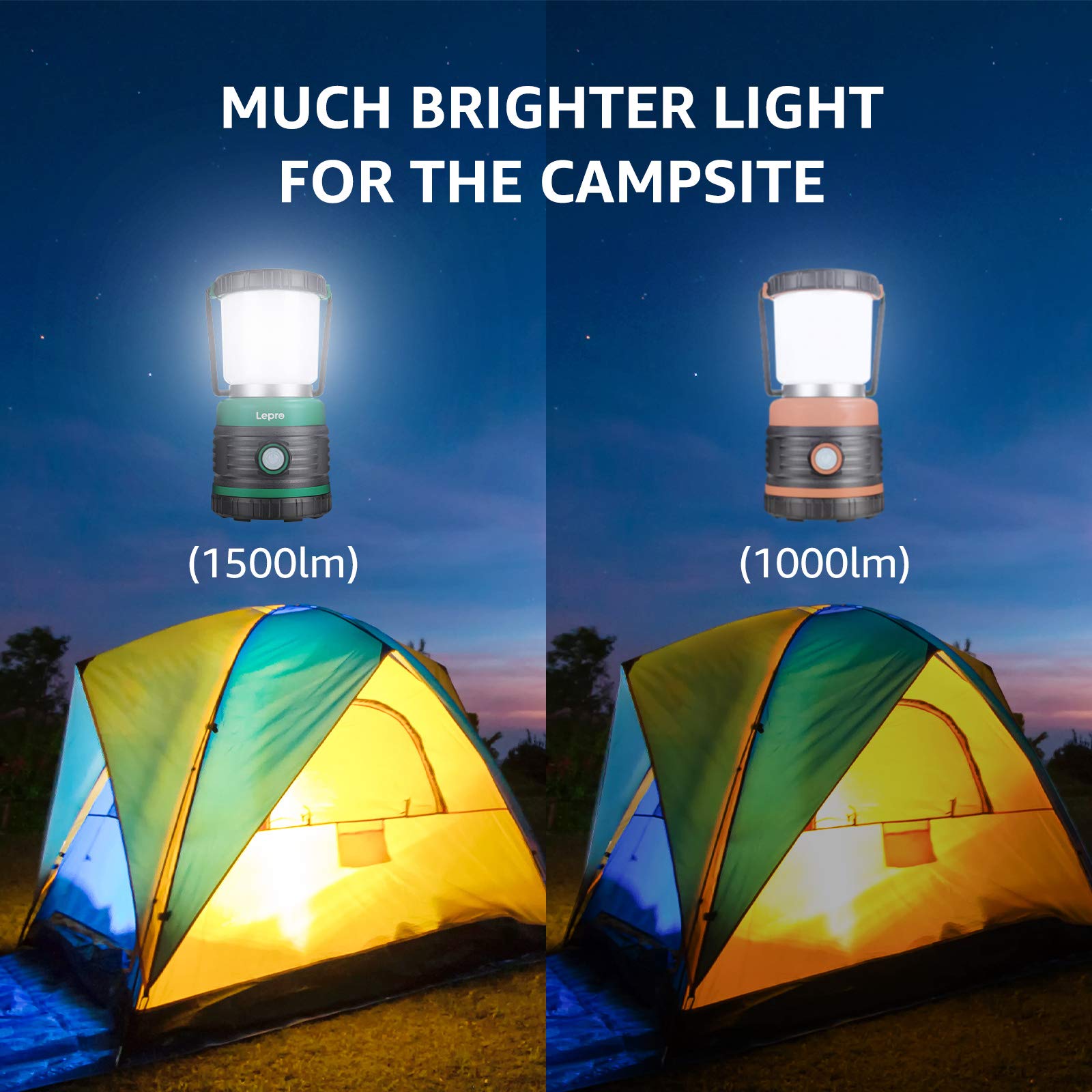 Lepro Lantern Camping Lantern, Battery Powered Led With 1500Lm, 4 Light Modes, Waterproof Tent Light, Lantern Flashlight For Hurricane, Emergency Light, Survival Kit, Storms, Outages, Fishing, Hiking