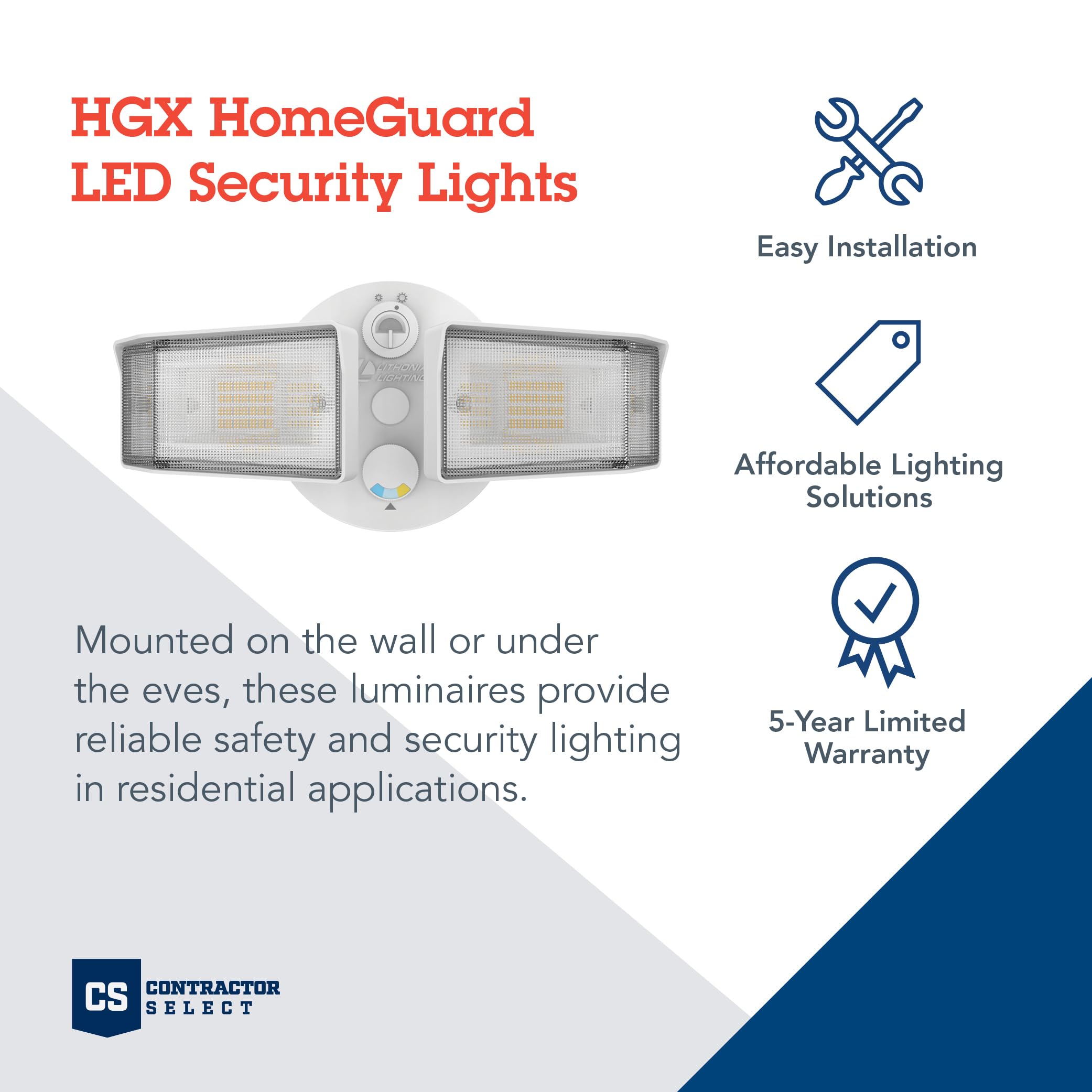 Lithonia Lighting HGX LED Outdoor Security Floodlight, 2-Lights, Adjustable Output, Switchable CCT, White, Aluminum