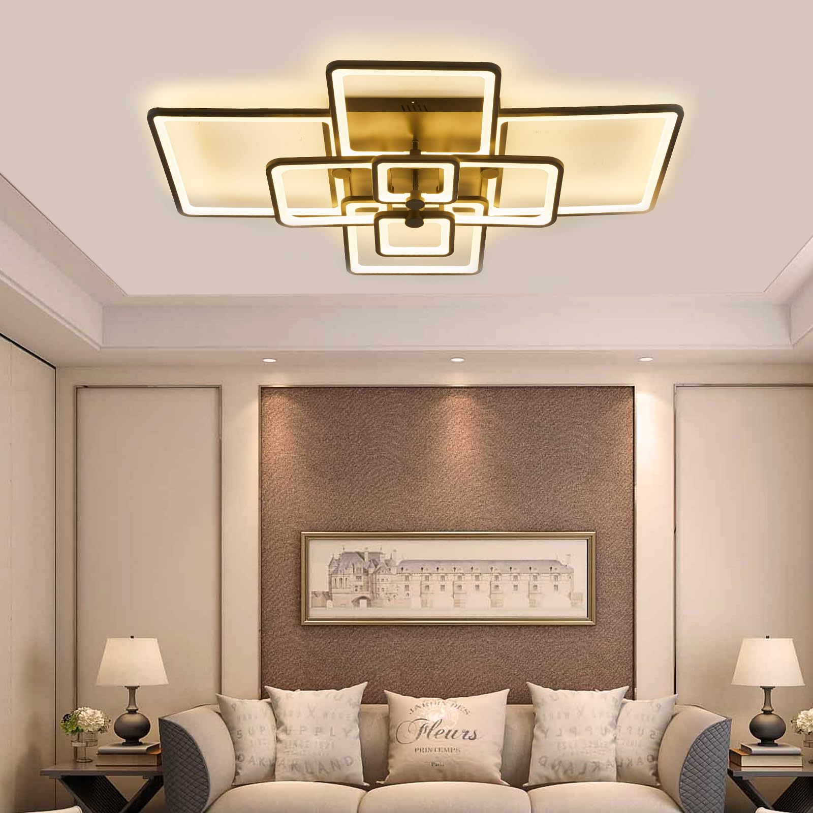 Modern Led Ceiling Light,41.7In Modern Led Ceiling Lamp For Living Room Kitchen Bedroom,Flush Mount Light Dimmable,8 Square Fram