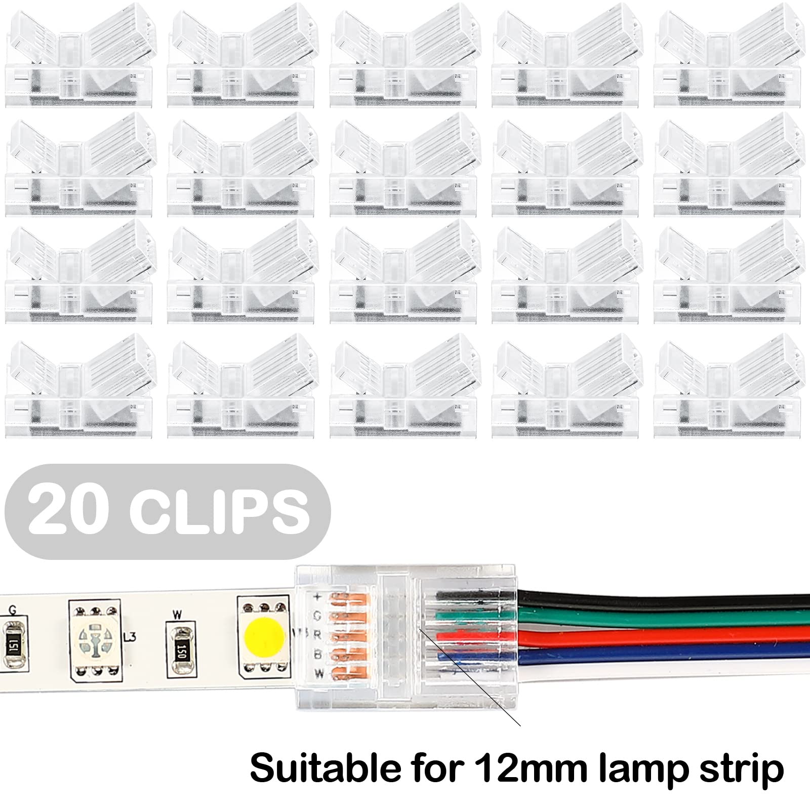 Flutesan 20 Pcs 5 Pin 12 Mm Led Strip Connector Rgb Lights Waterproof Adapter 22 Awg Wires Connector For Strip Light Unwired Gap