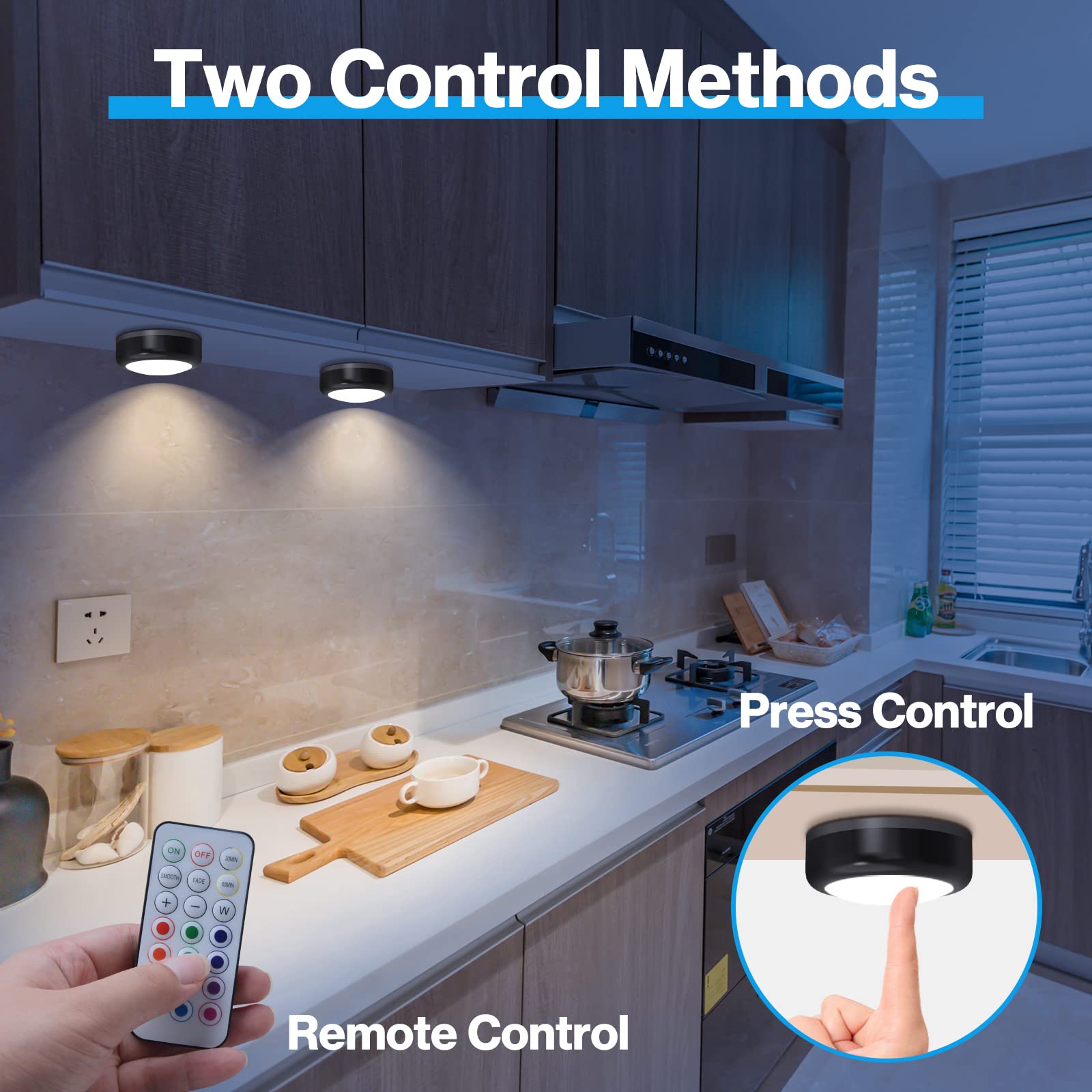 Cadrim Puck Lights, 4 Pack 13 Colors Changeable Led Puck Lightings Battery Powered Dimmable Under Cabinet Lights, Battery Powere