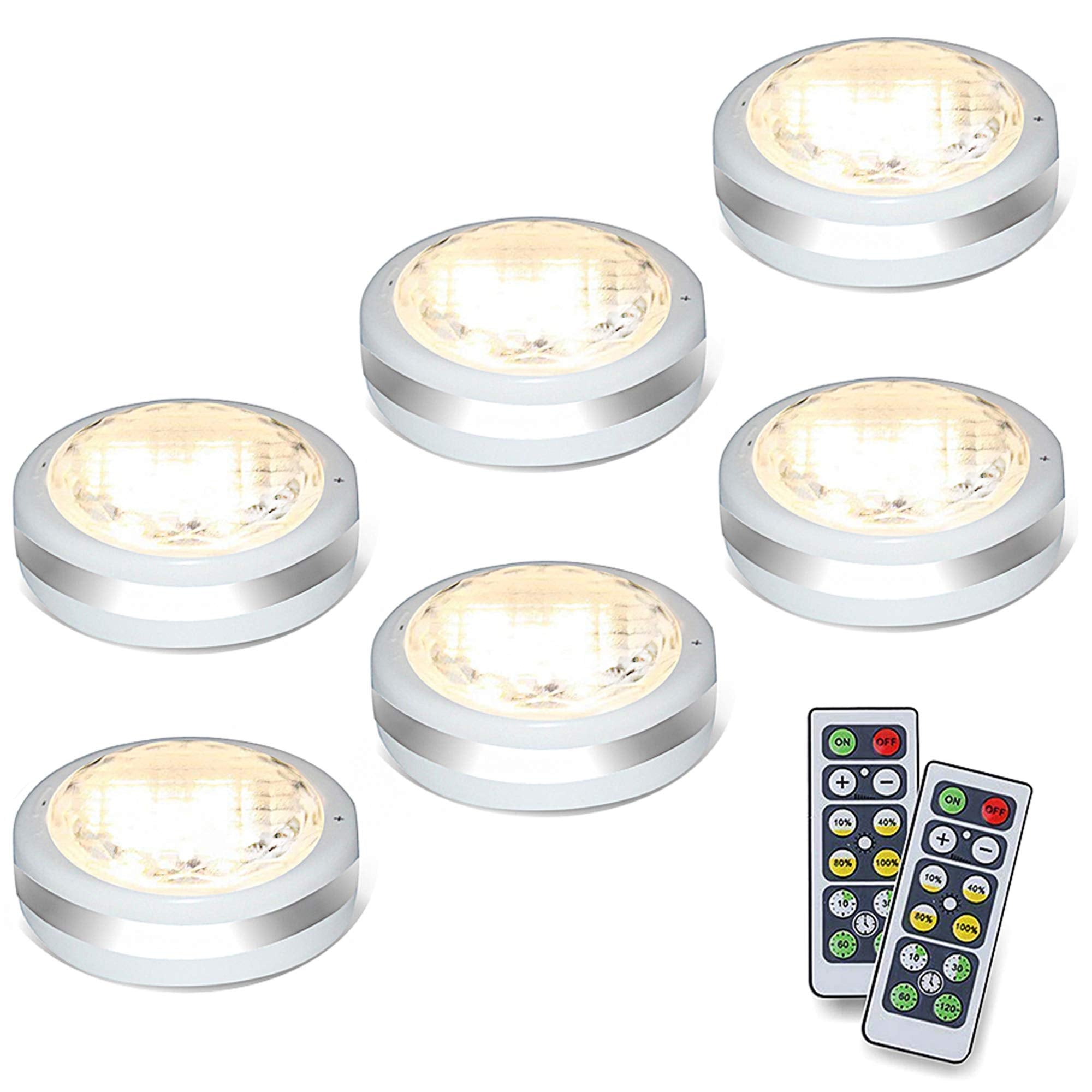 Starxing Puck Lights With Remote, Battery Operated Under Cabinet Lighting, Led Tap Light With Remote Control, Locker Light Closet Light, 4000K Natural White (6Pk)