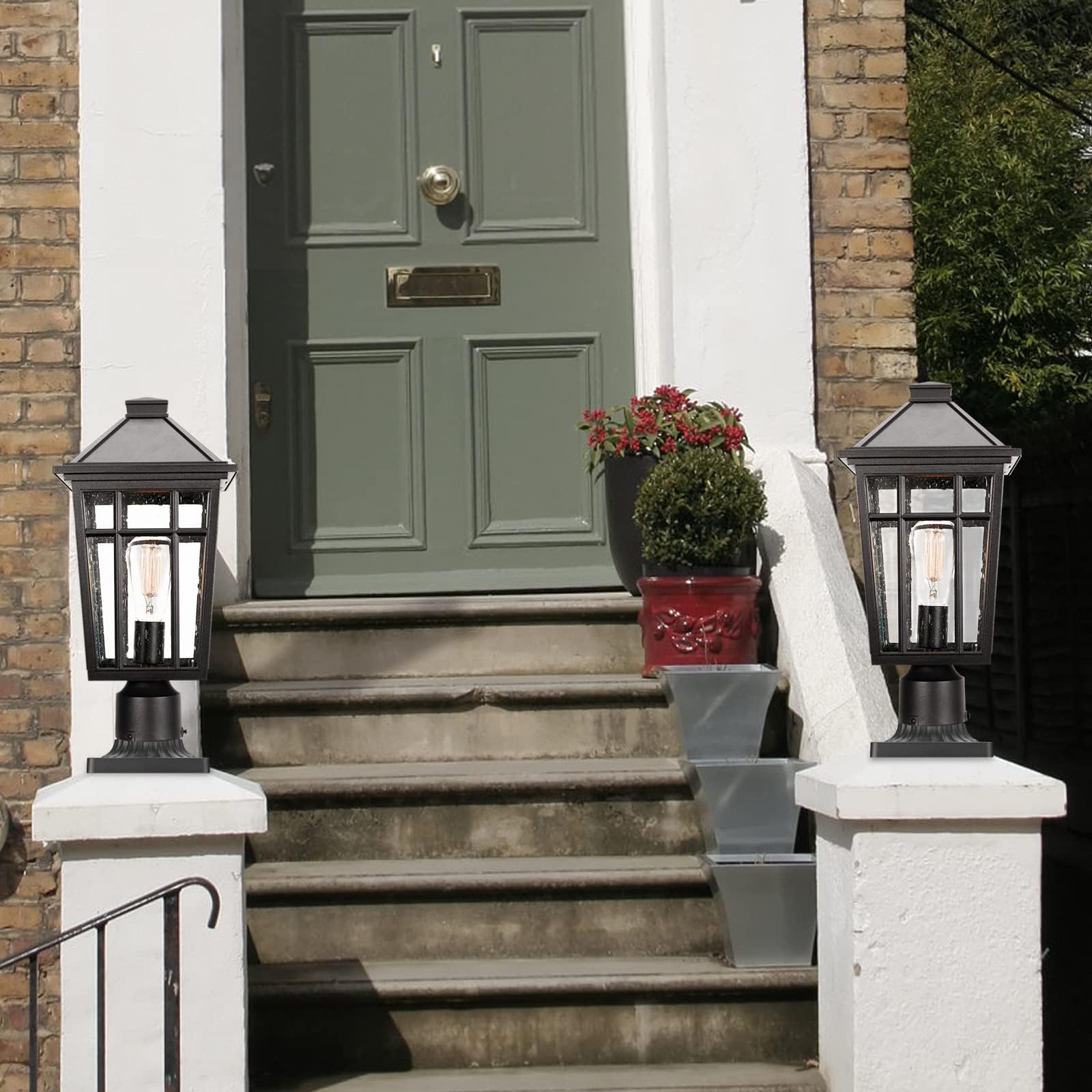 Darkaway 2Pcs Large Outdoor Post Lights Lamp, 17Inch Waterproof Aluminum Post Lamp With Glass, Fence Post Deck Lighting For Pati