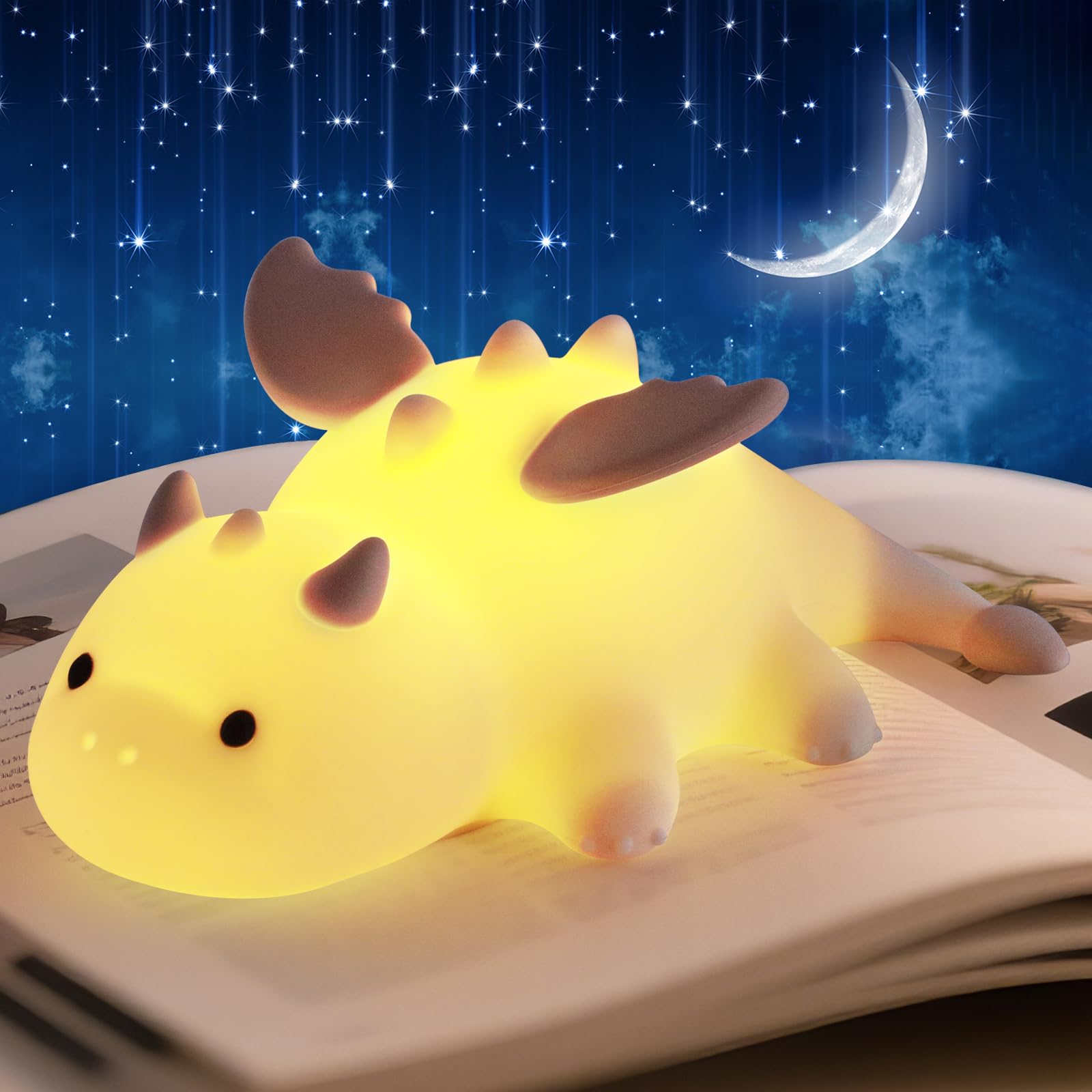 AVEKI Cream Dragon Night Light, Cute Baby Dragon Lamp Gifts for Kids, 10 Modes Adjustable Soft Silicone Baby Night Light for Nur