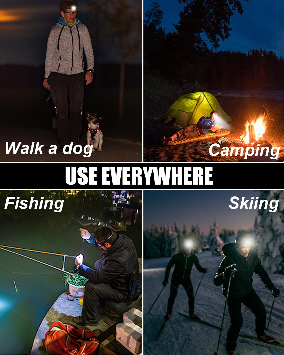 Ochter Rechargeable Headlamp - 18000 Lumen, 8 LED, 8 Modes, Waterproof, USB, Ideal for Camping, Cycling, Running, Fishing