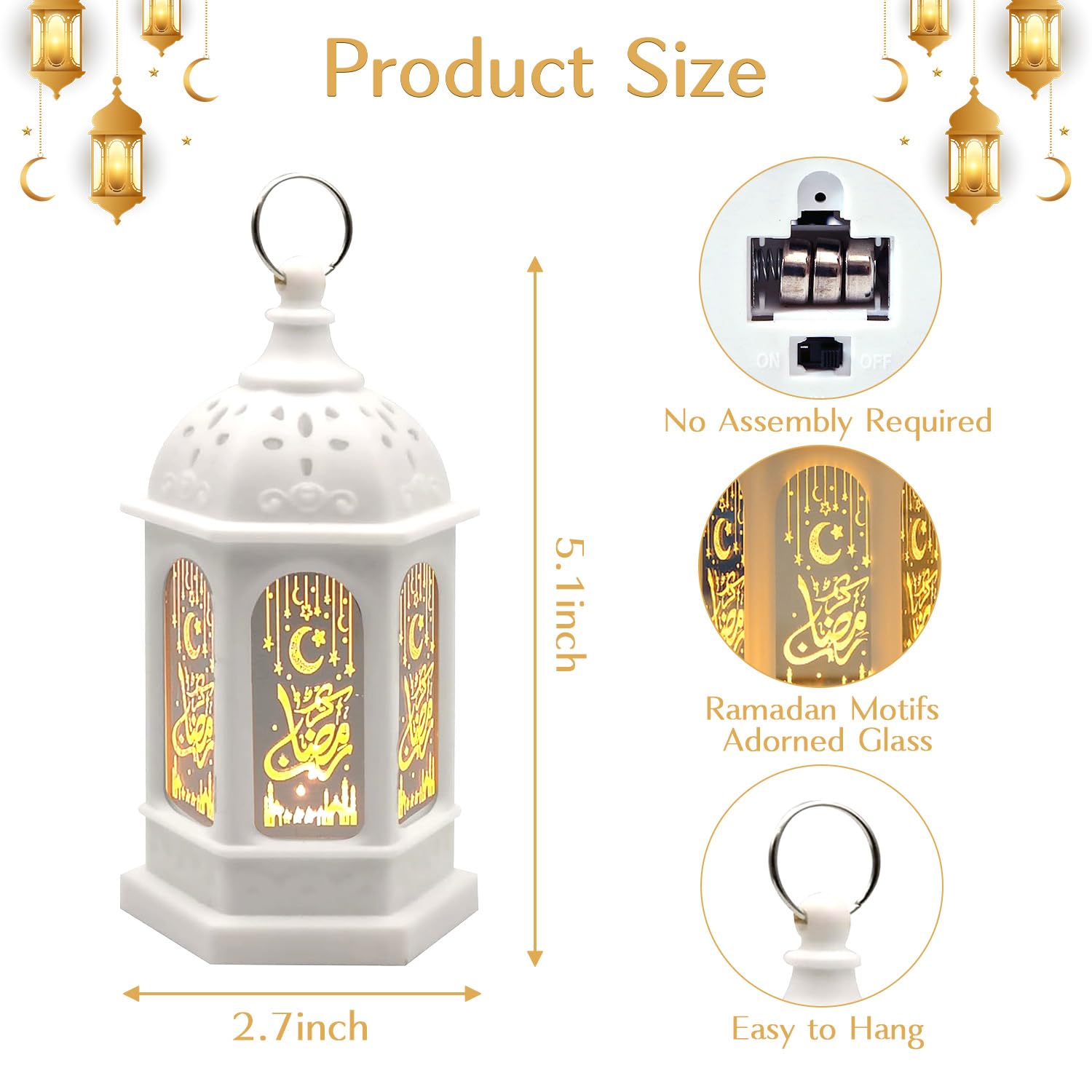 Lifnatty Ramadan Lantern Lights 2 Pack, White ABS Mini Decorations, Model 01