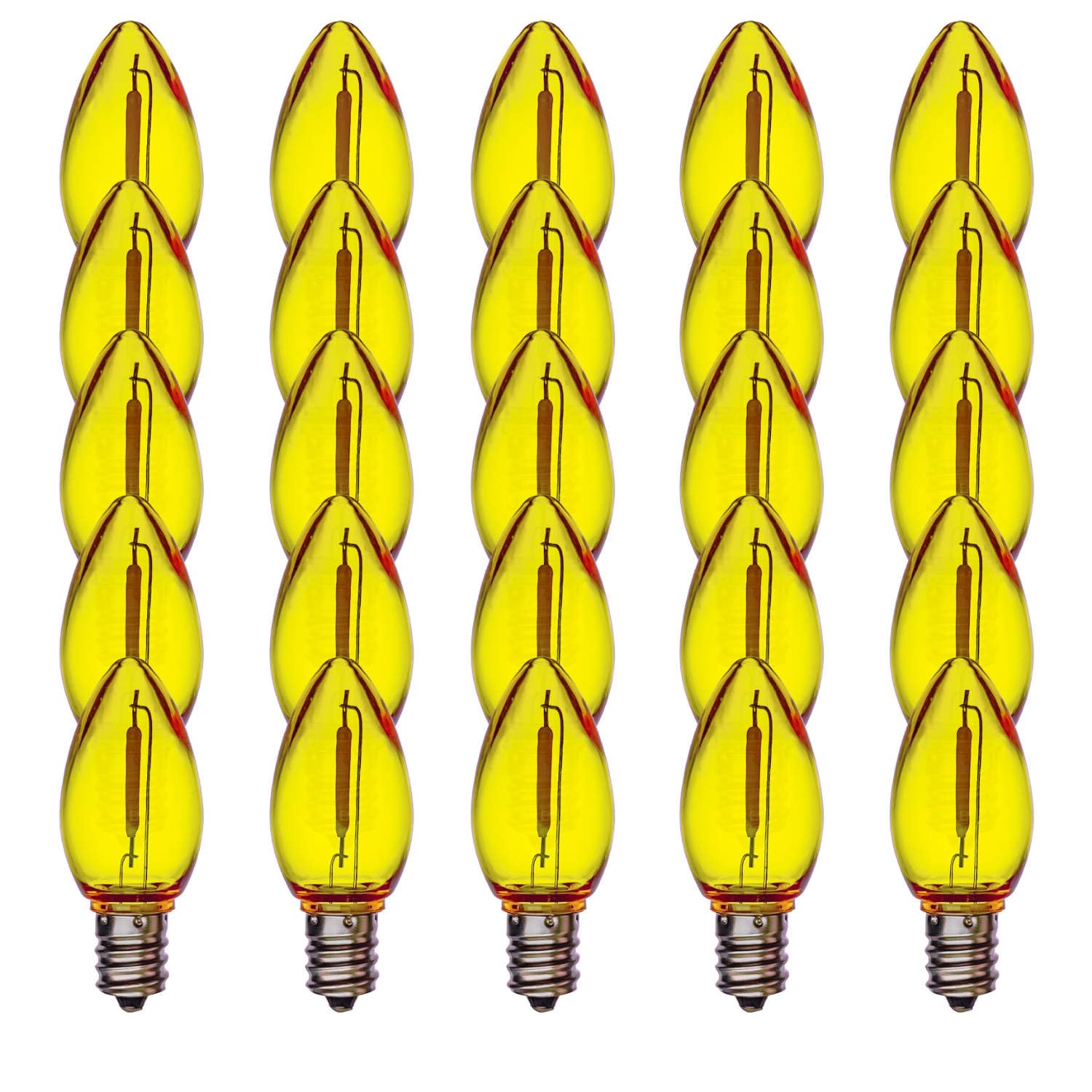 C7 Yellow Colored LED Filament Plastic Bulbs Pack of 25
