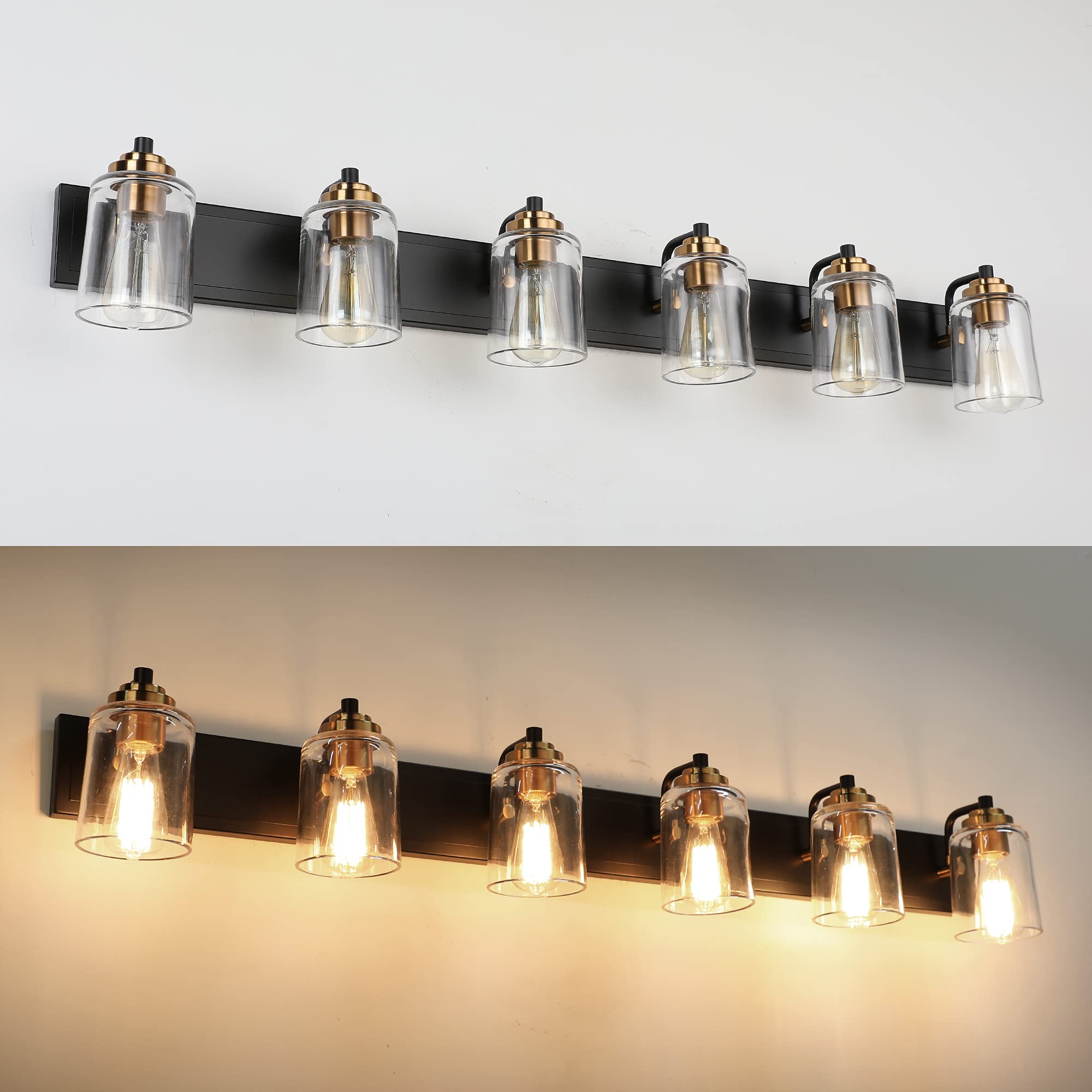 Solfart Bathroom Vanity Light Black And Brass Bathroom Light Fixtures Durable Glass Globe Vintage Stylish Lighting 6 Lights(8580