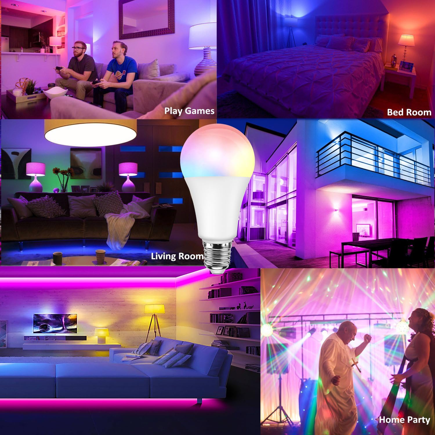 Yknawoir Rgb Color Changing Light Bulb With Remote Control, 15W Led Light Bulb E27/E26 6500K White A21 600Lm 16 Color Choices Mu