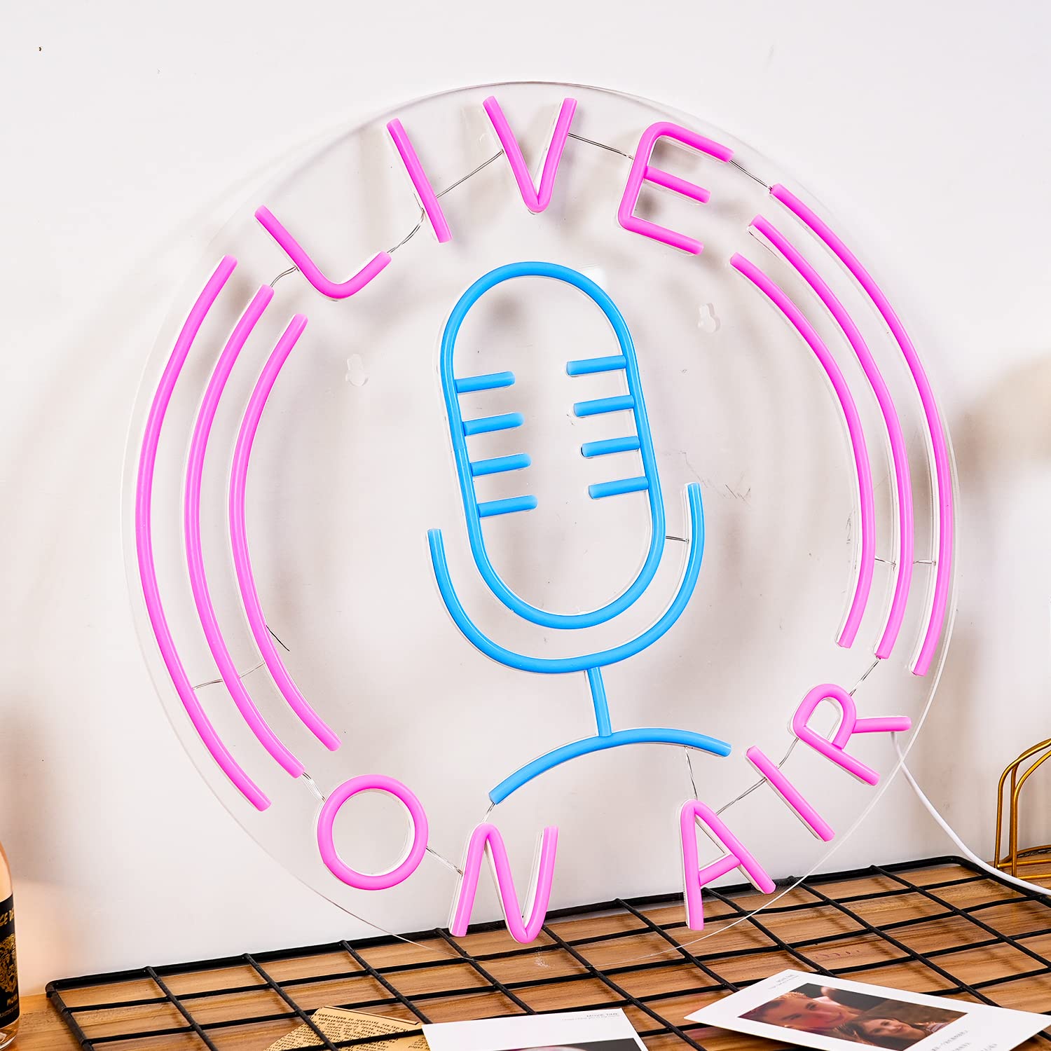 LISIGNVE Live On Air Neon Sign, USB Powered, 12.8inx12.8in, Pink Blue Silicone Wall Decor for Boys Room, Game Room, Studio
