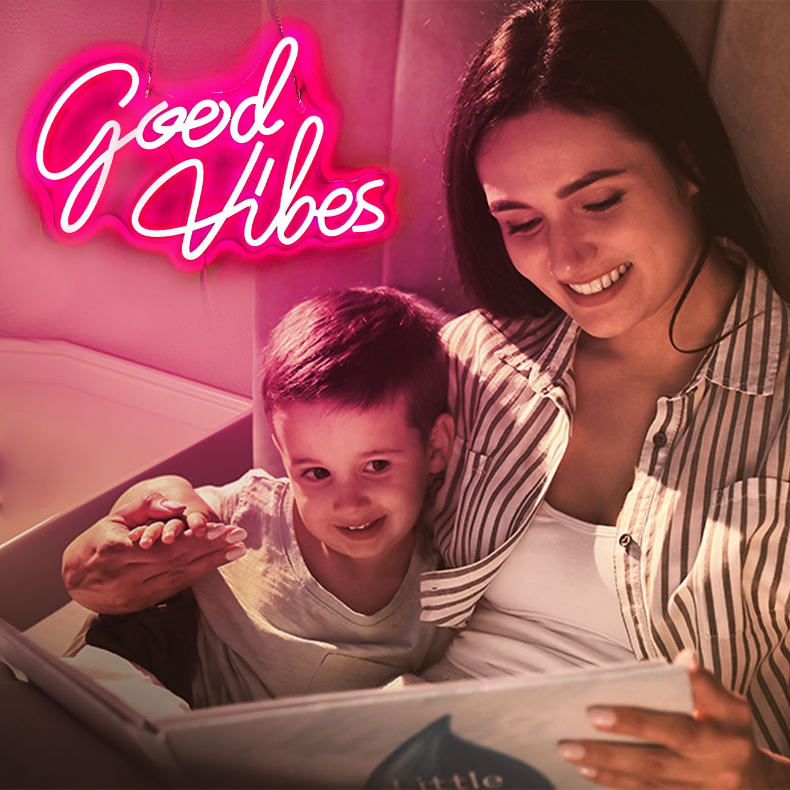 Gevbay Neon Sign LED Wall Decor Light, Pink Acrylic, Model GC-2401023-2, USB Powered, Reusable for Bedroom or Party