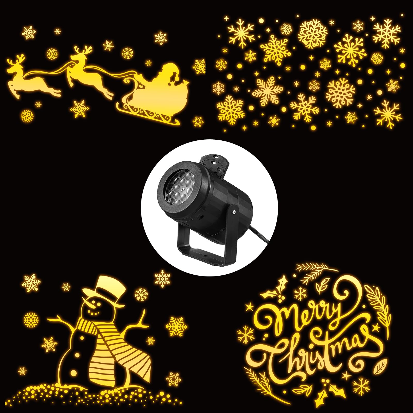 VIHOSE Christmas Hologram Projector Lights for Indoor Outdoor Decoration 2025 Elk Stana in Sleigh Claus Snowman 4 in 1 Digital W