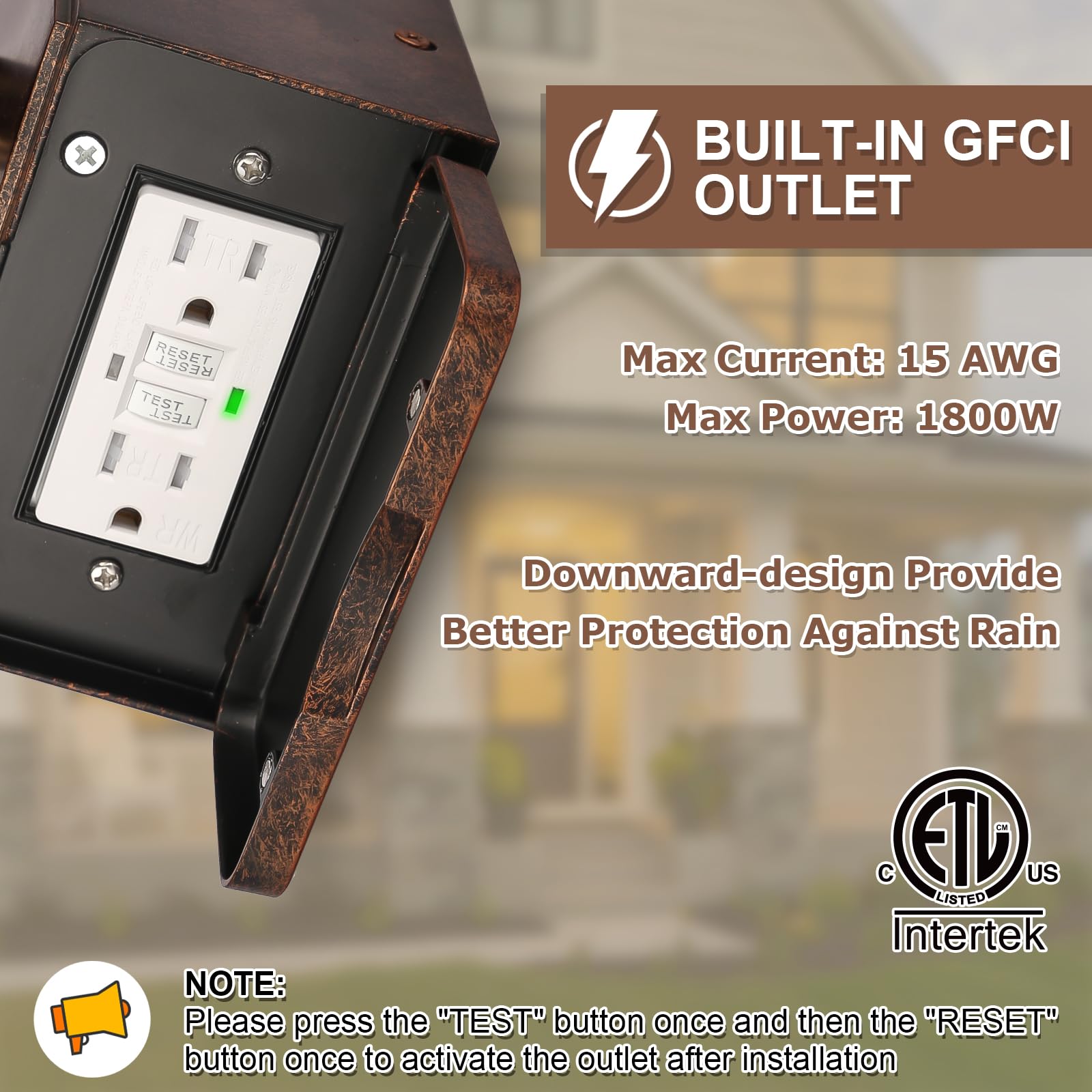 Porch Light With Gfci Outlet, Dusk To Dawn Outdoor Lighting With Aluminum Frame And Clear Glass Shade, Waterproof Wall Sconce Ou