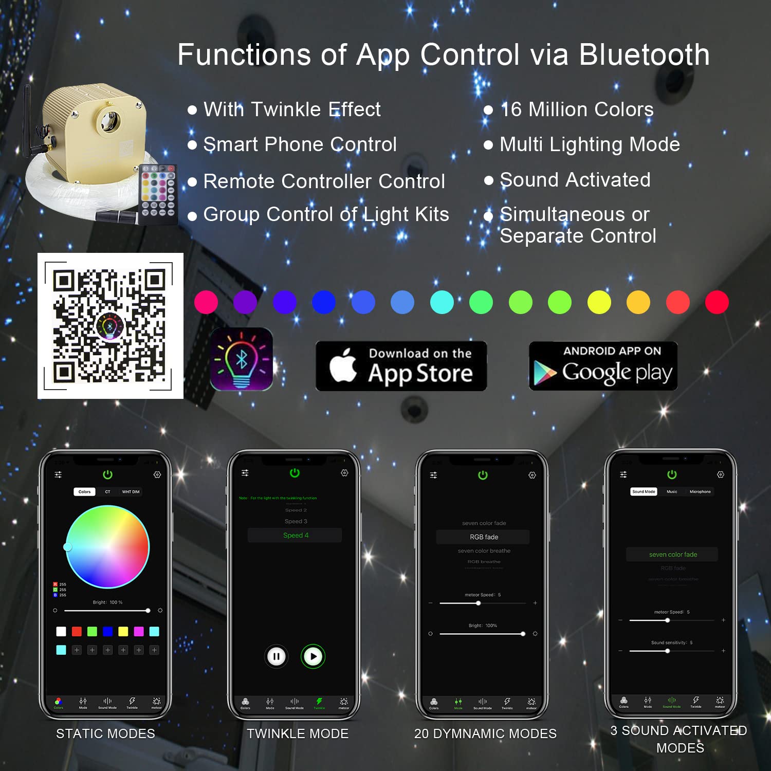 Akepo Rgbw Fiber Optic Lights Kit - 16W Led, 335Pcs, 13.1Ft, Multicolor, Model Qj-L016, App & Music Activated