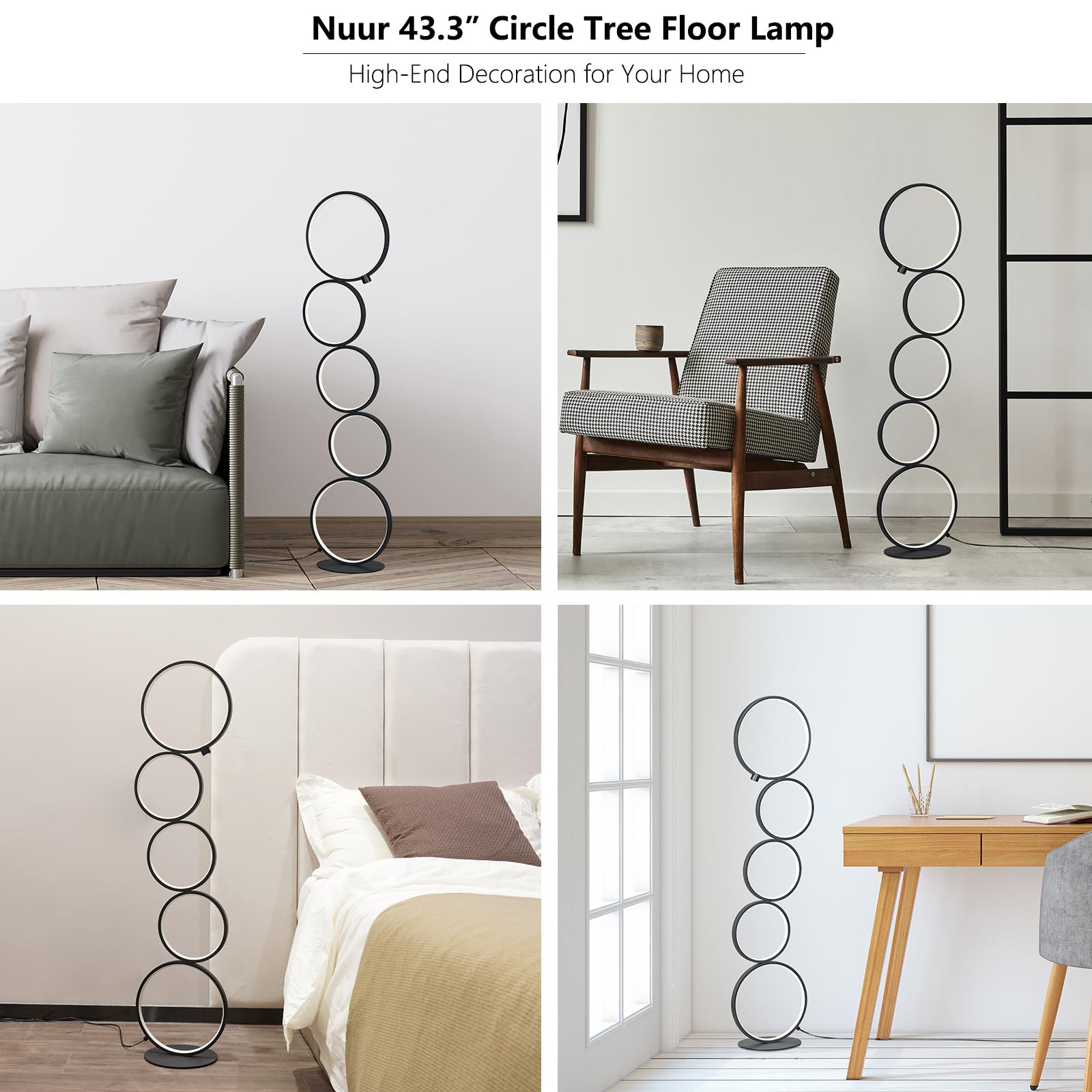 Nu?R 43.3'' Modern Floor Lamp, Led Floor Lamp For Living Room, Dimmable, Circle Standing Lamp, Energy-Saving, Unique Lamp For Be