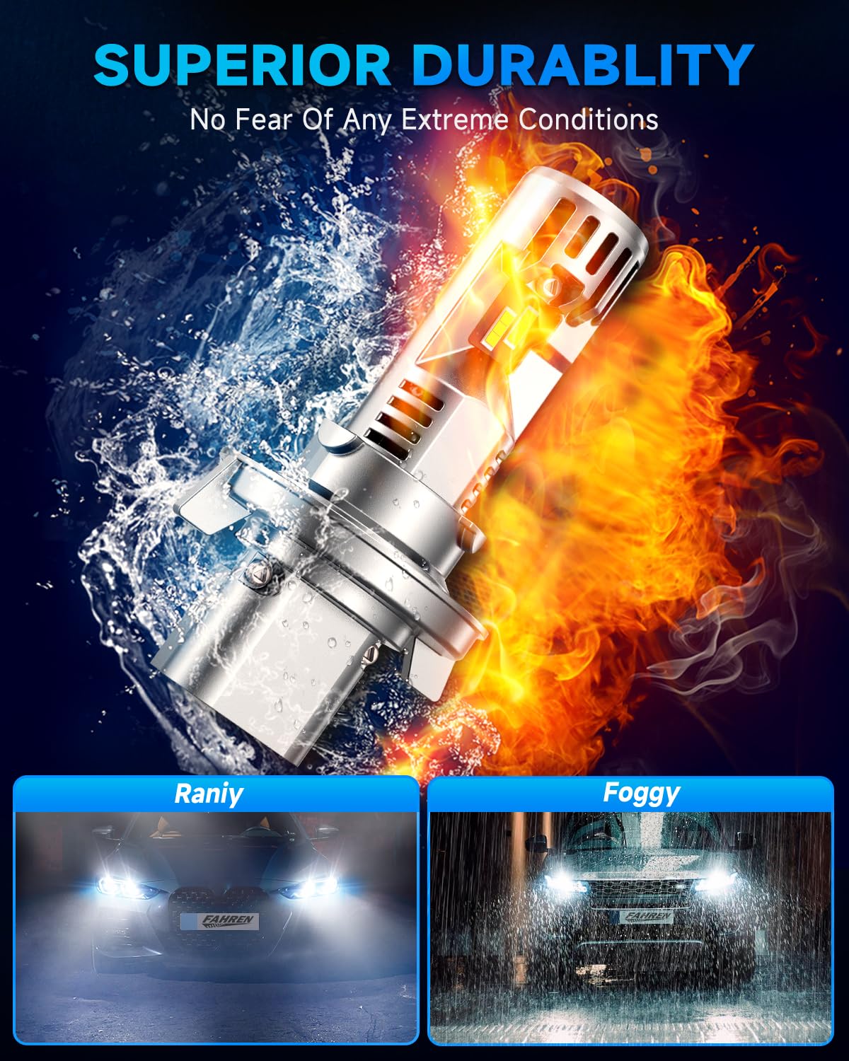 FAHREN H13/9008 Bulb - 40000LM Ultra Bright, 6500K White, Wireless Plug & Play, 70000H Lifespan, Pack of 2