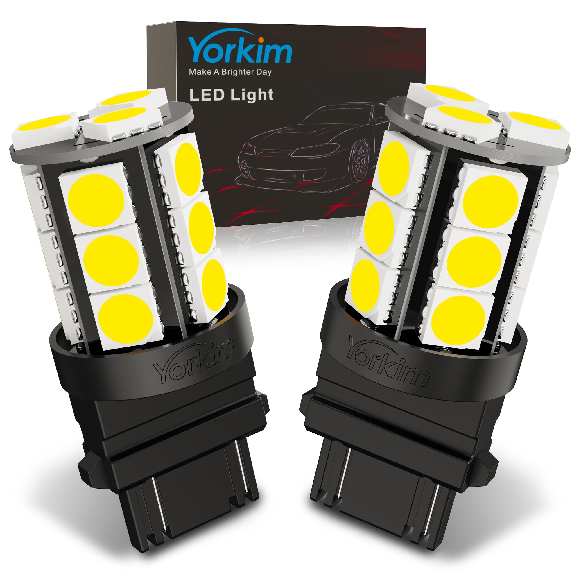 Yorkim 3157 LED Light Bulbs, Super Bright White, Pack of 2 for Brake and Reverse Lights