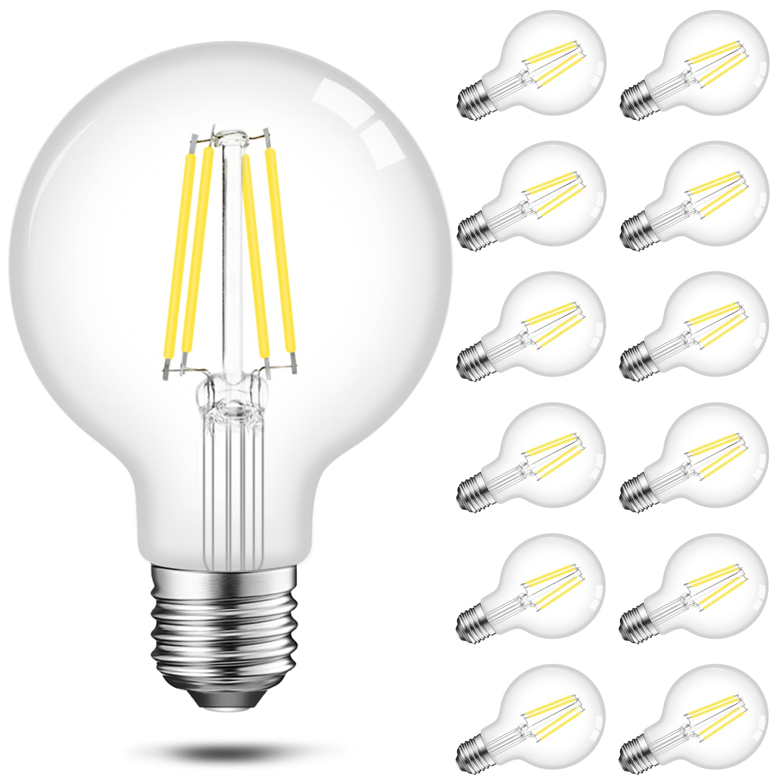 Energetic 12-Pack Dimmable Led Edison Light Bulb, G25 (G80) Globe Bulb, 60W Equivalent, 5000K Daylight, Christmas Light, E26 Sta