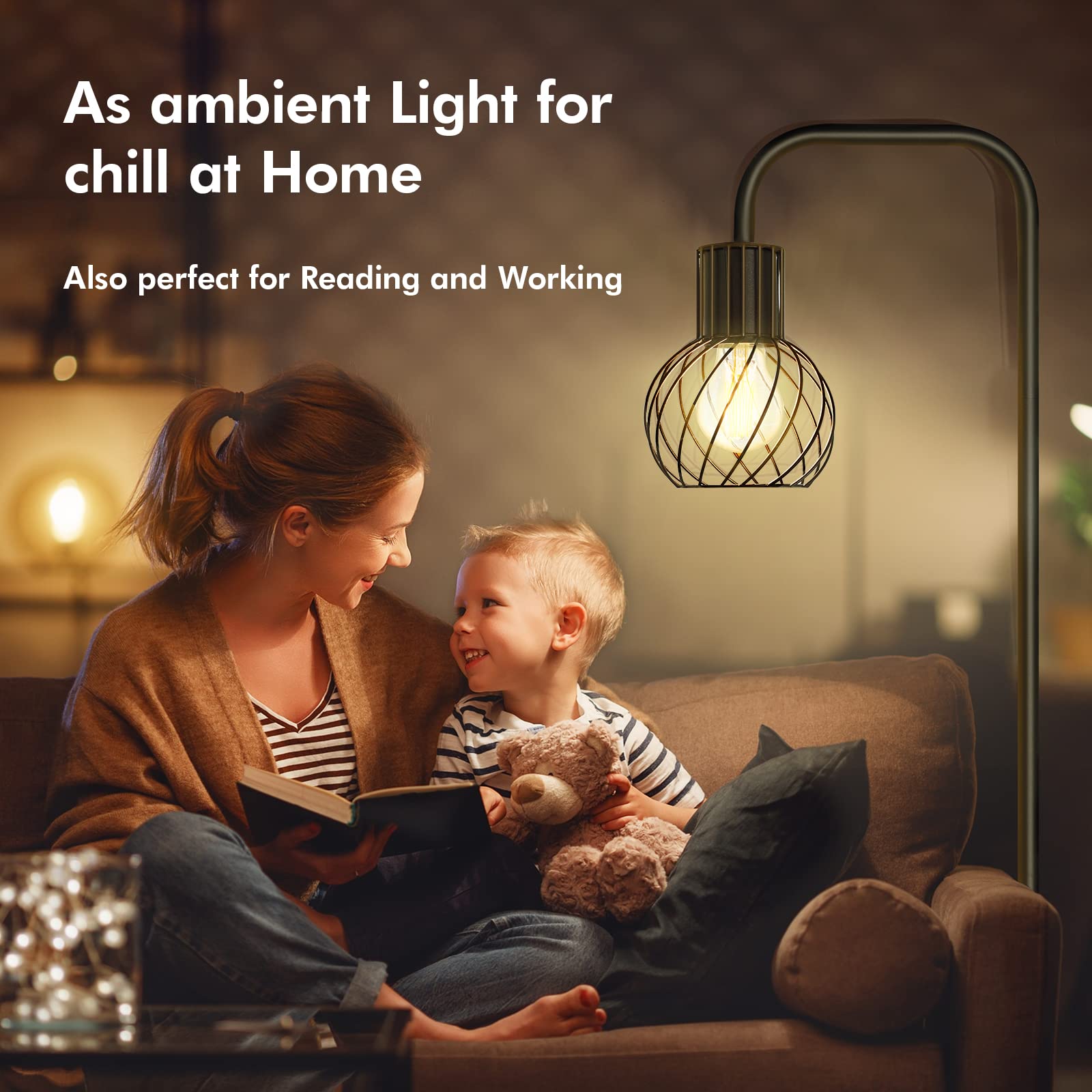 AUQUEE Industrial Floor Lamp with 6W LED Bulb, Minimalist Metal Design, Black, Model AQ1216US-1